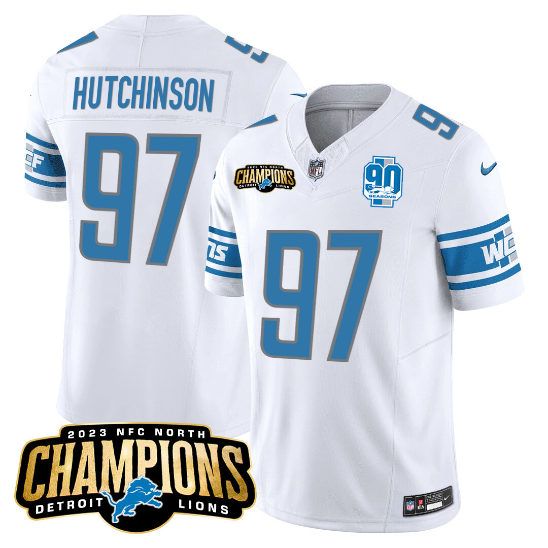 Men's Detroit Lions 2023 NFC North Champions Patch Vapor Jersey V2 - All Stitched - Image 19