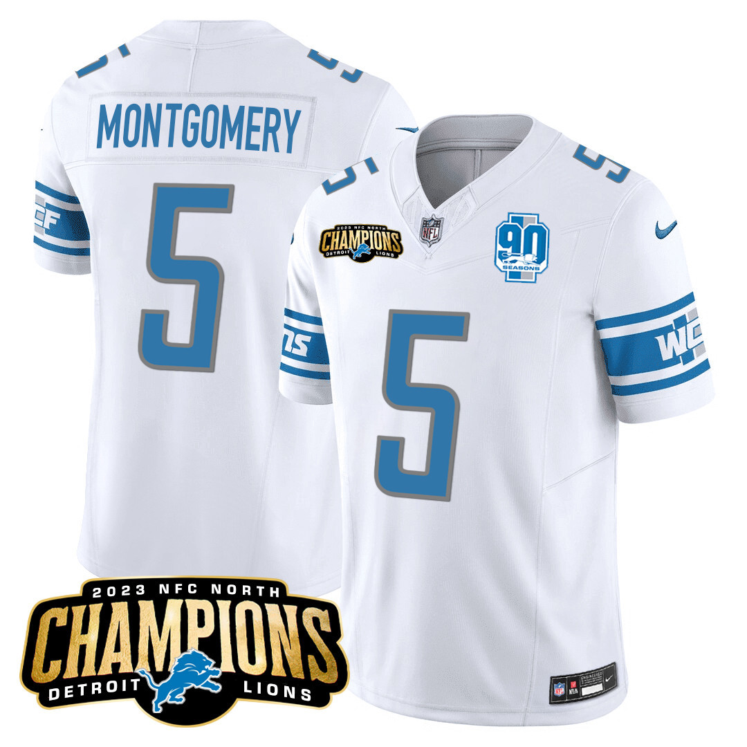 Men's Detroit Lions 2023 NFC North Champions Patch Vapor Jersey V2 - All Stitched - Image 22