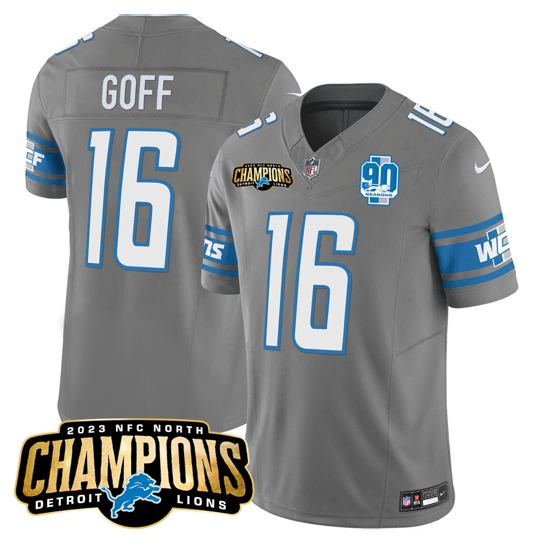 Men's Detroit Lions 2023 NFC North Champions Patch Vapor Jersey V2 - All Stitched - Image 26
