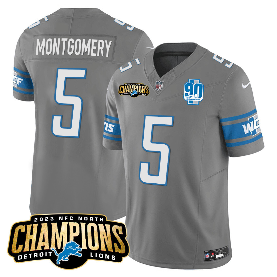 Men's Detroit Lions 2023 NFC North Champions Patch Vapor Jersey V2 - All Stitched - Image 28