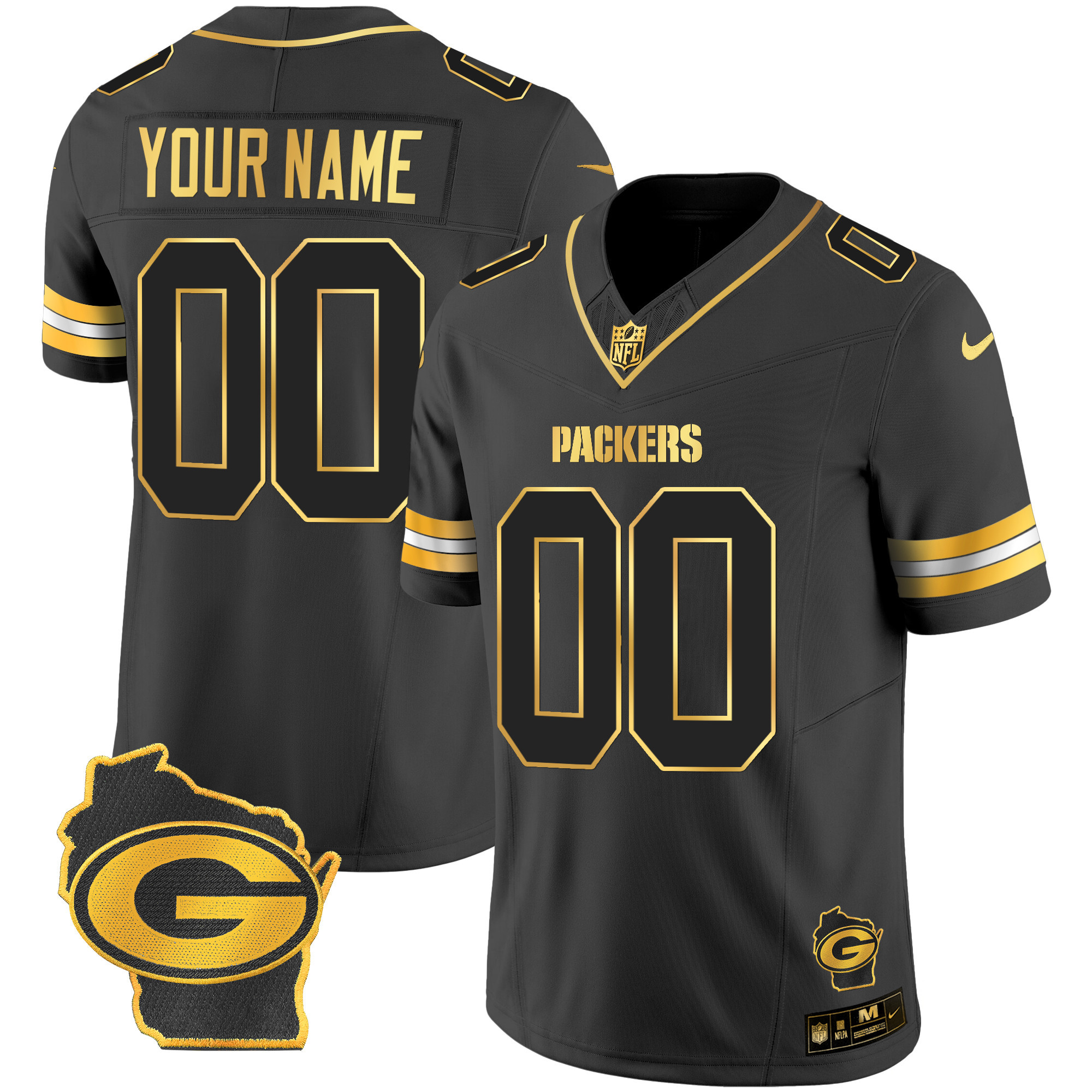 Packers Home Patch Gold Vapor Custom Jersey - All Stitched - Image 3