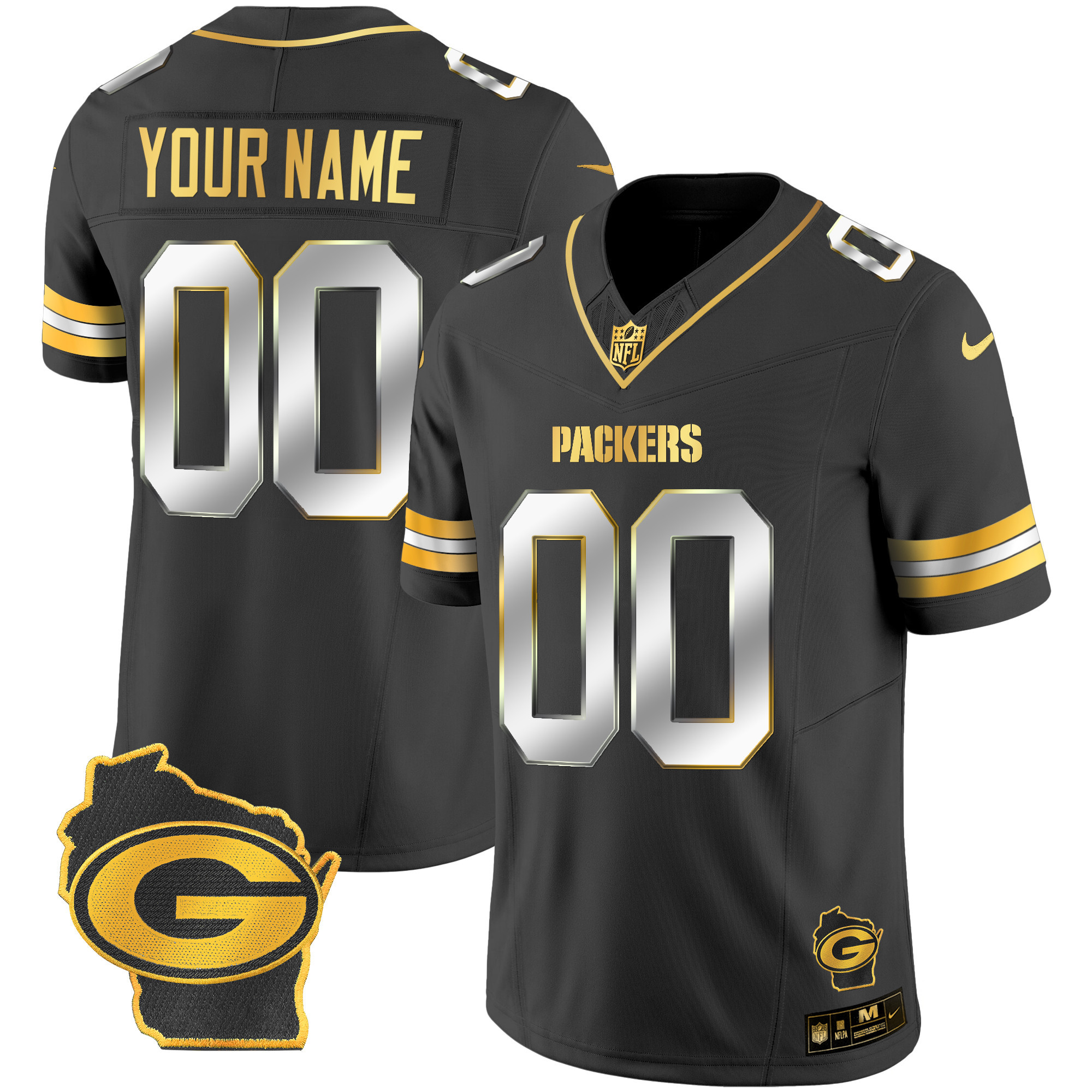 Packers Home Patch Gold Vapor Custom Jersey - All Stitched - Image 2
