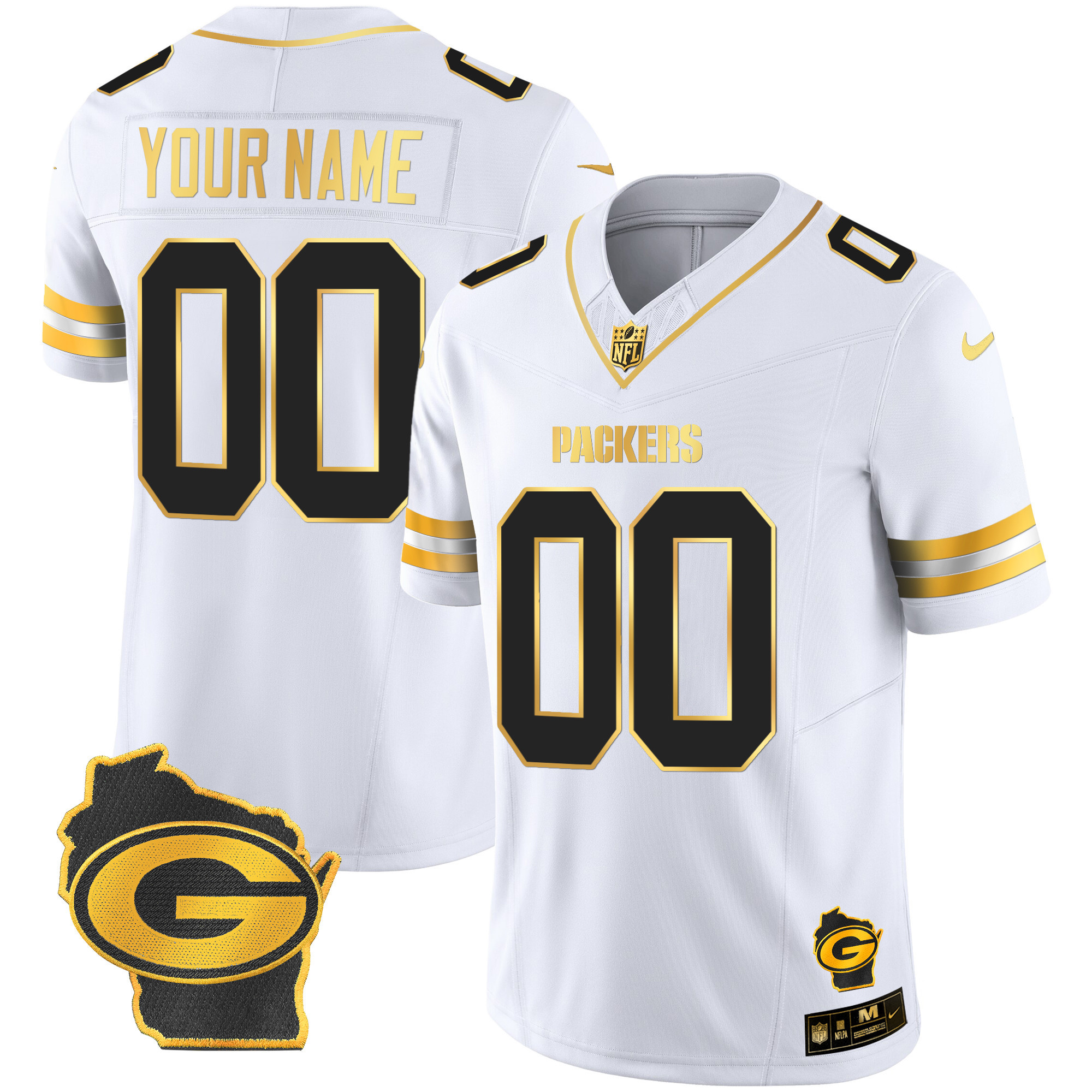 Packers Home Patch Gold Vapor Custom Jersey - All Stitched - Image 4