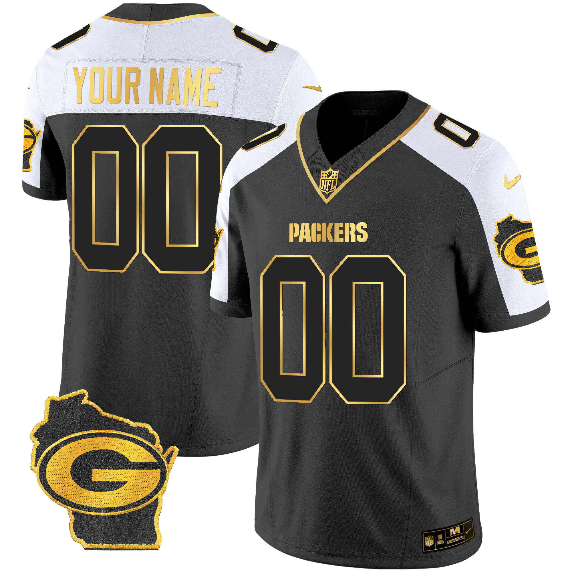 Packers Home Patch Gold Vapor Custom Jersey - All Stitched