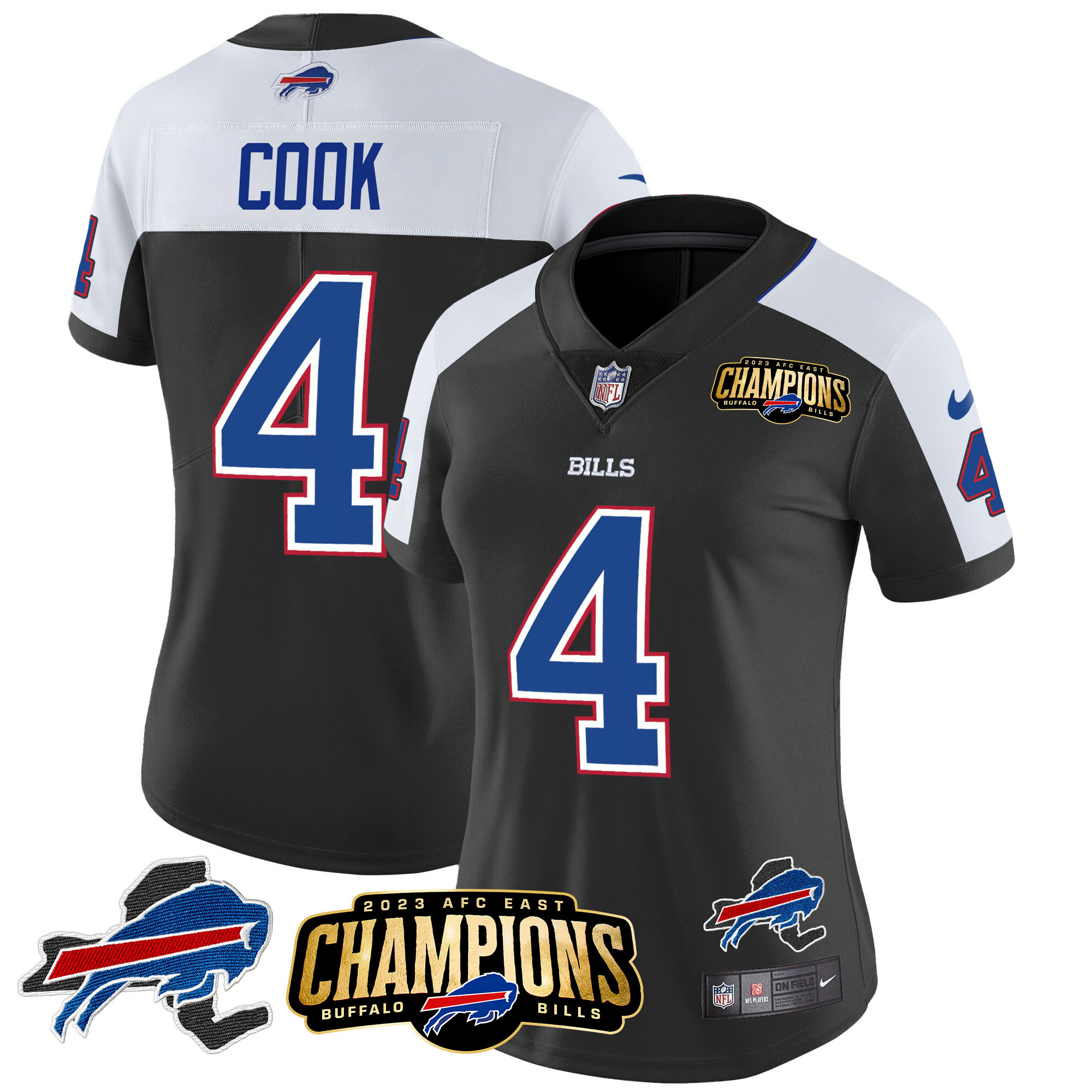 Women's Bills 2023 AFC East Champions Patch Gold Vapor Jersey V2 - All Stitched - Image 2