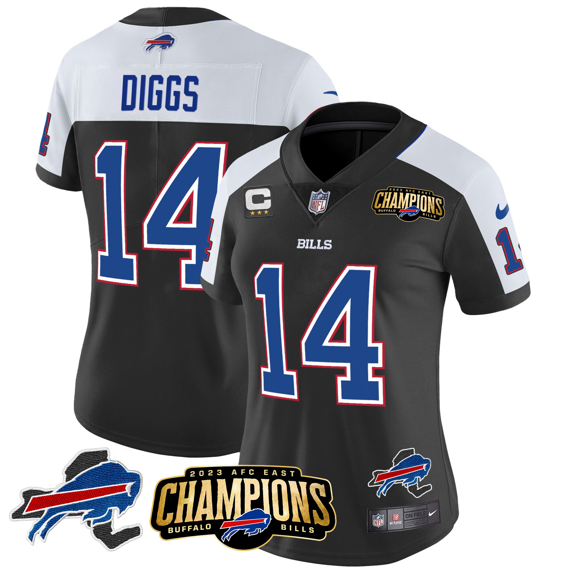 Women's Bills 2023 AFC East Champions Patch Gold Vapor Jersey V2 - All Stitched - Image 3