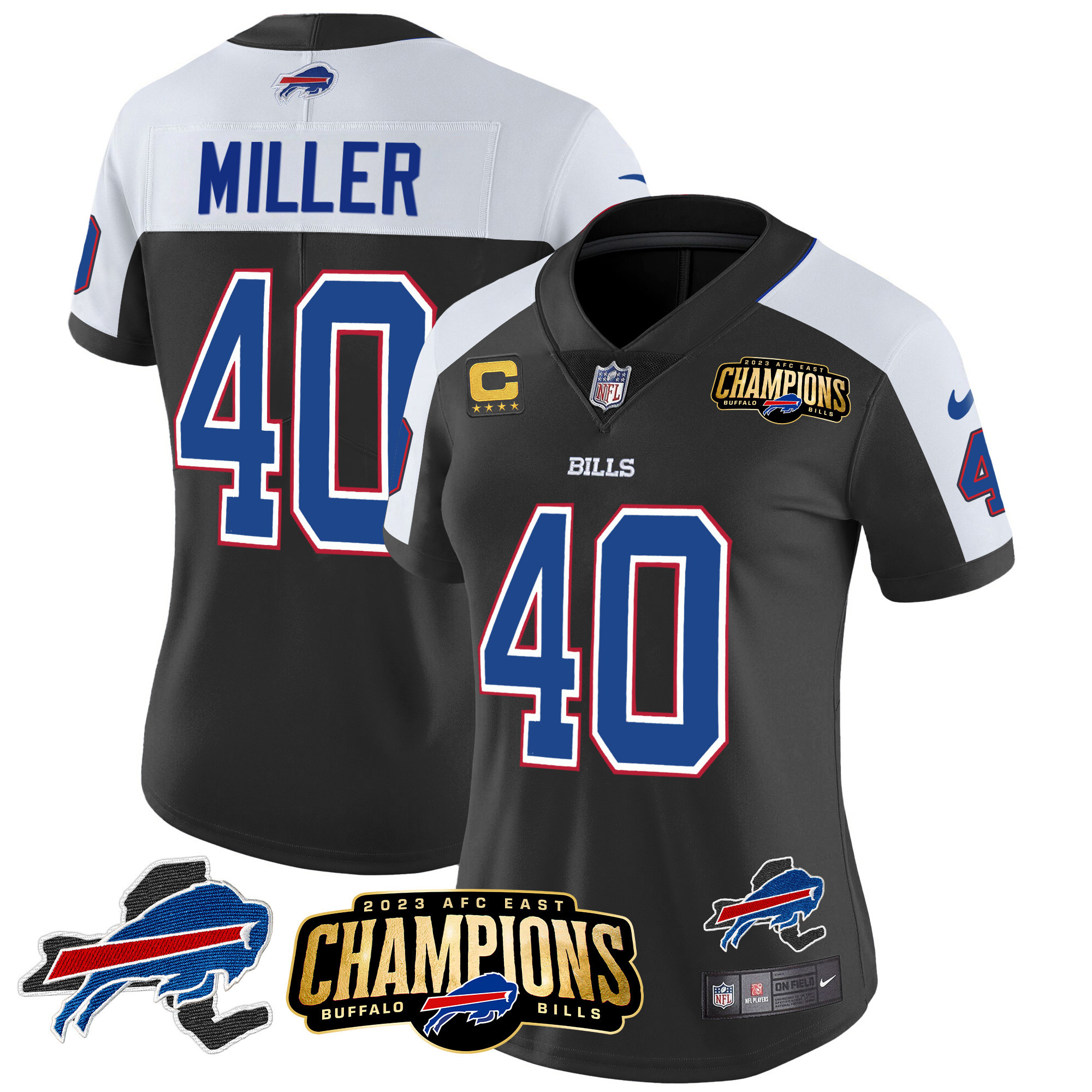Women's Bills 2023 AFC East Champions Patch Gold Vapor Jersey V2 - All Stitched - Image 4