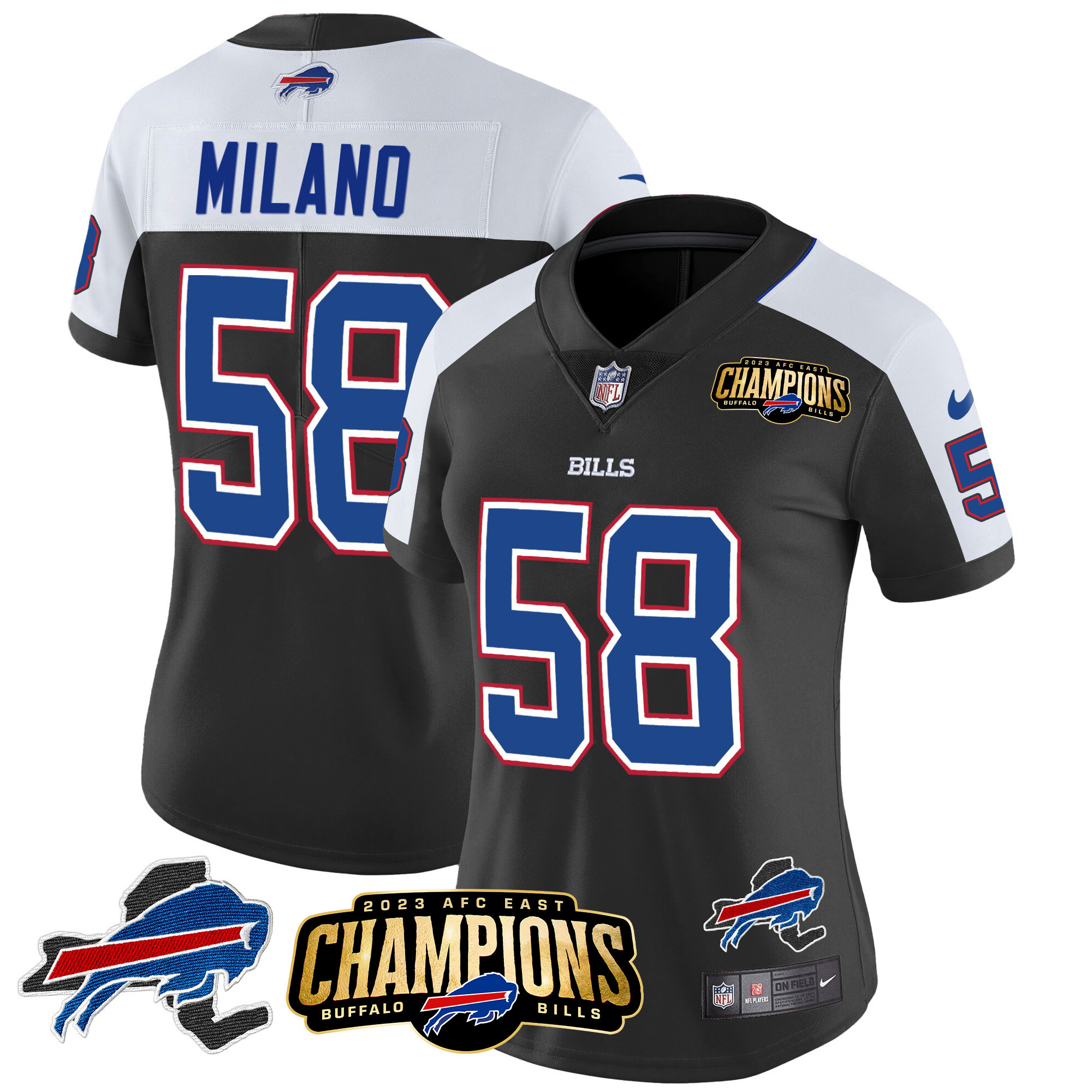 Women's Bills 2023 AFC East Champions Patch Gold Vapor Jersey V2 - All Stitched - Image 5