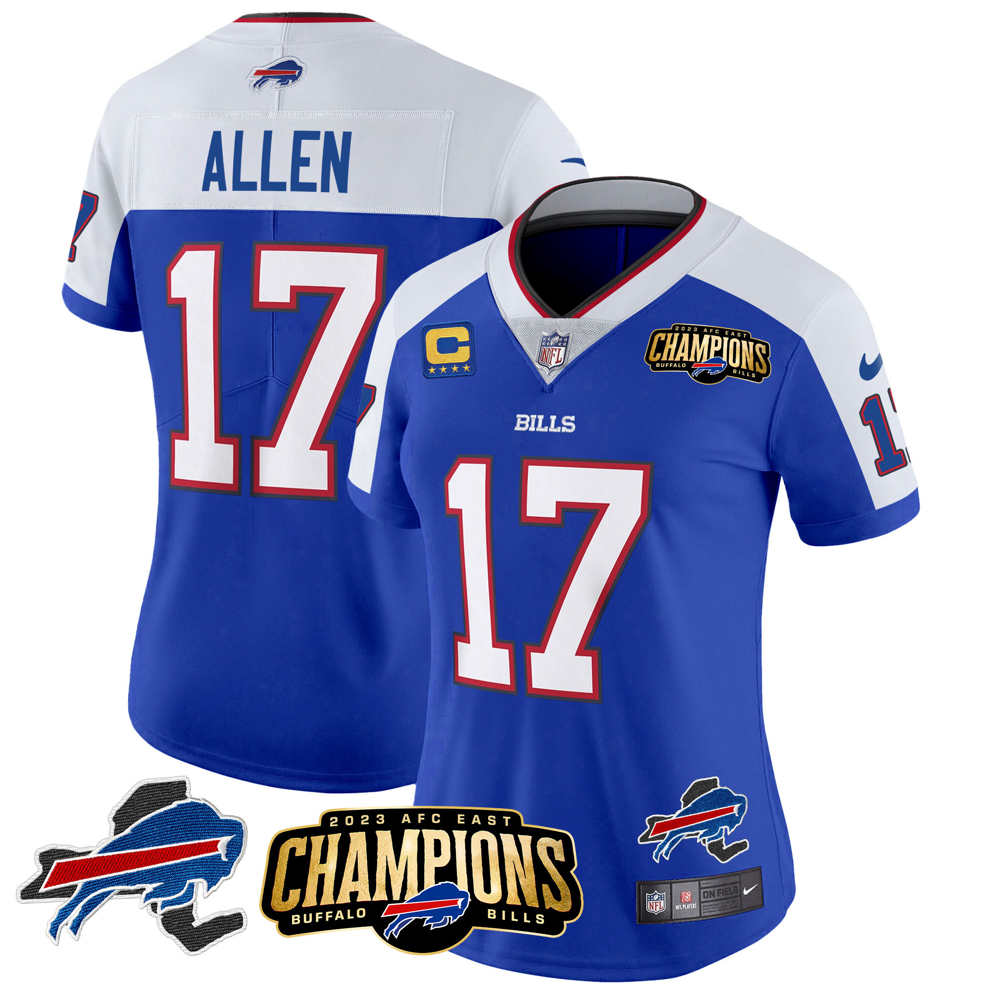 Women's Bills 2023 AFC East Champions Patch Gold Vapor Jersey V2 - All Stitched - Image 7