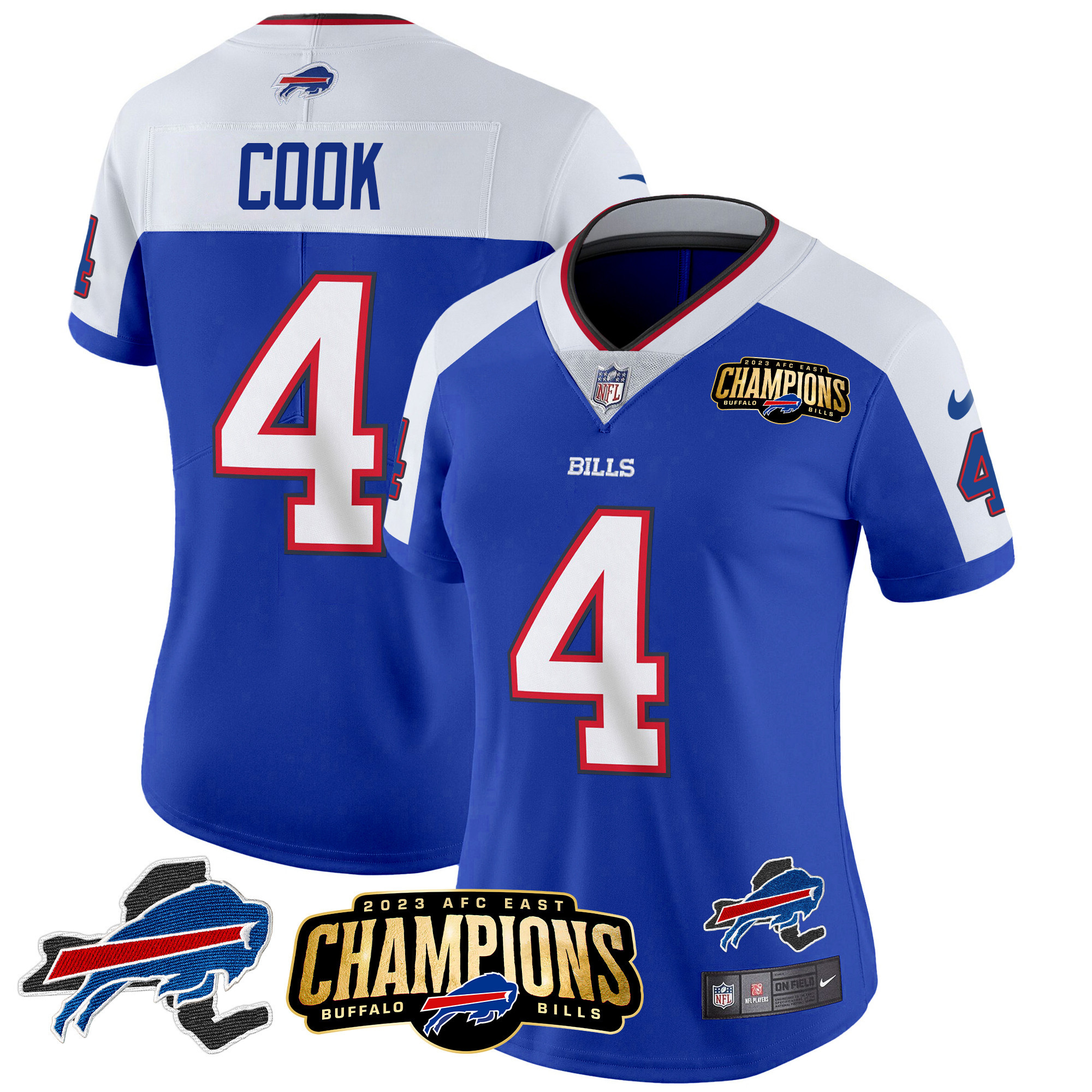 Women's Bills 2023 AFC East Champions Patch Gold Vapor Jersey V2 - All Stitched - Image 8
