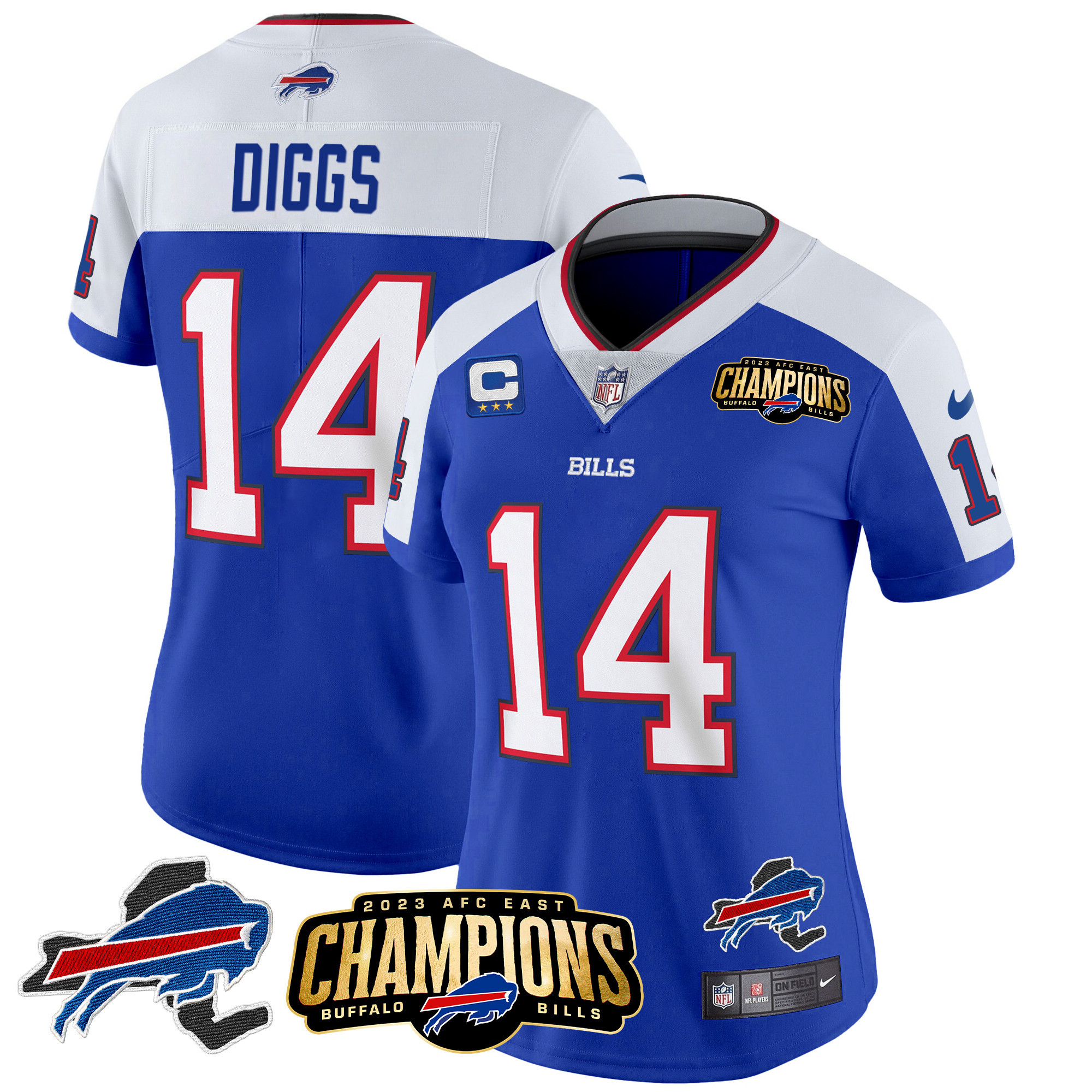Women's Bills 2023 AFC East Champions Patch Gold Vapor Jersey V2 - All Stitched - Image 9
