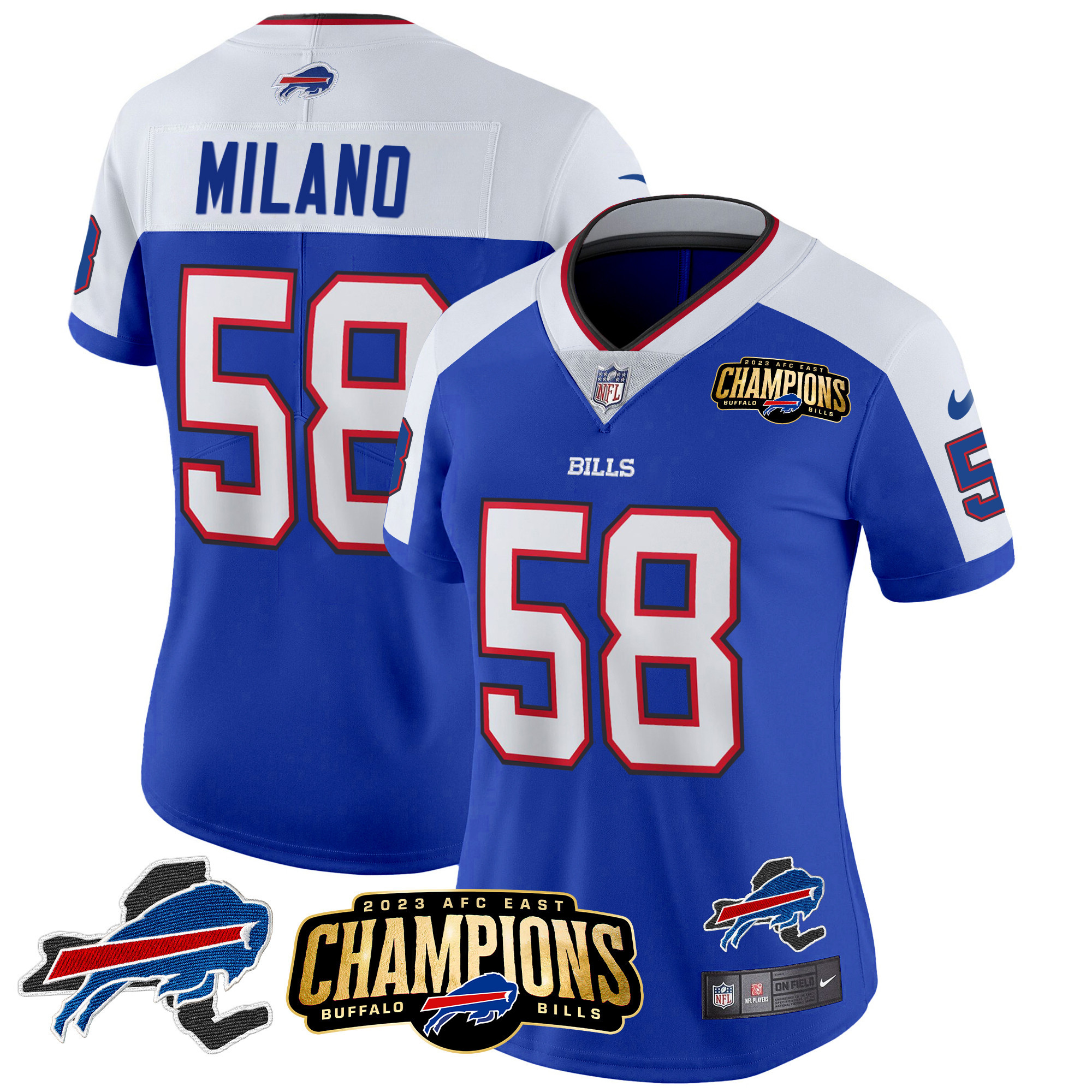 Women's Bills 2023 AFC East Champions Patch Gold Vapor Jersey V2 - All Stitched - Image 11