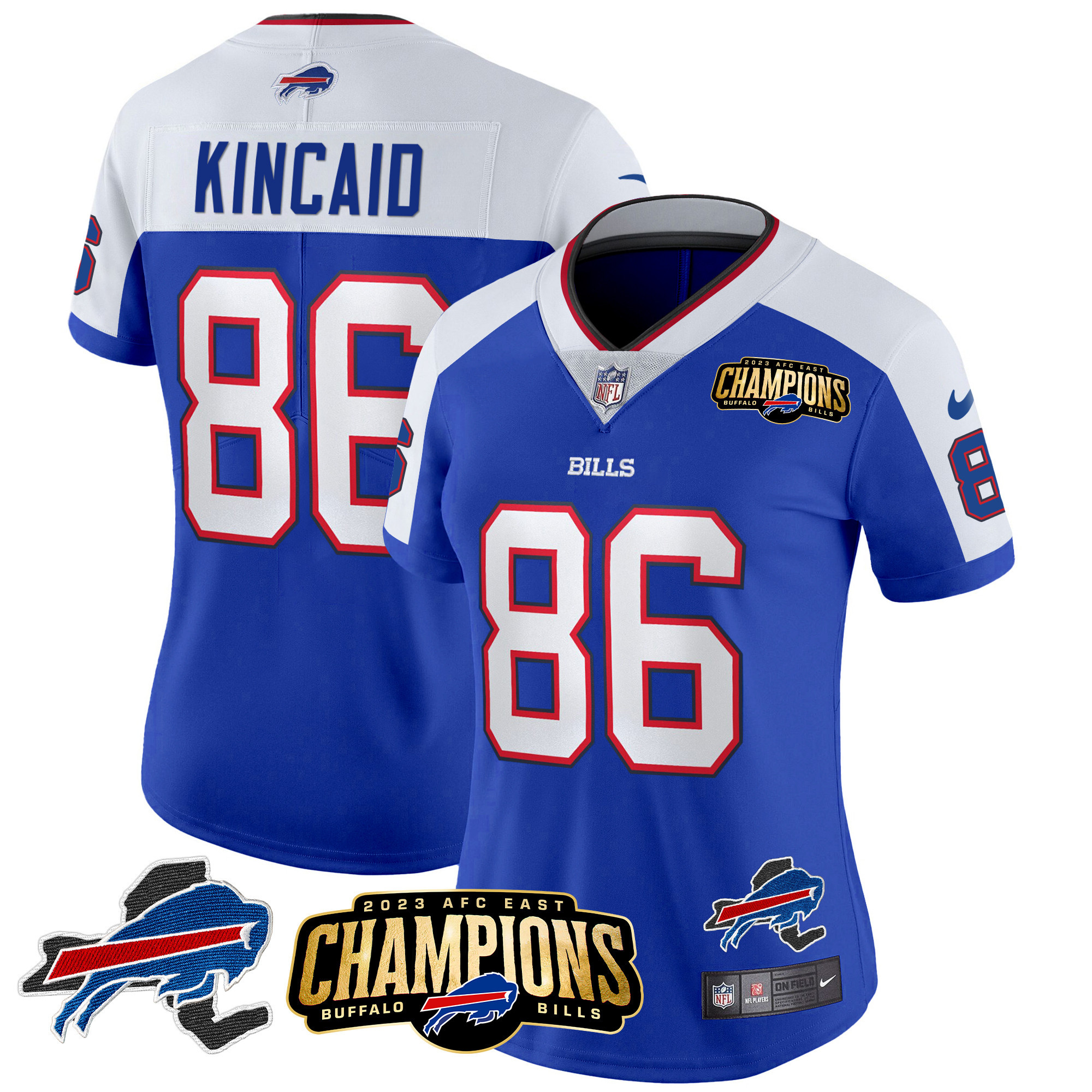 Women's Bills 2023 AFC East Champions Patch Gold Vapor Jersey V2 - All Stitched - Image 12