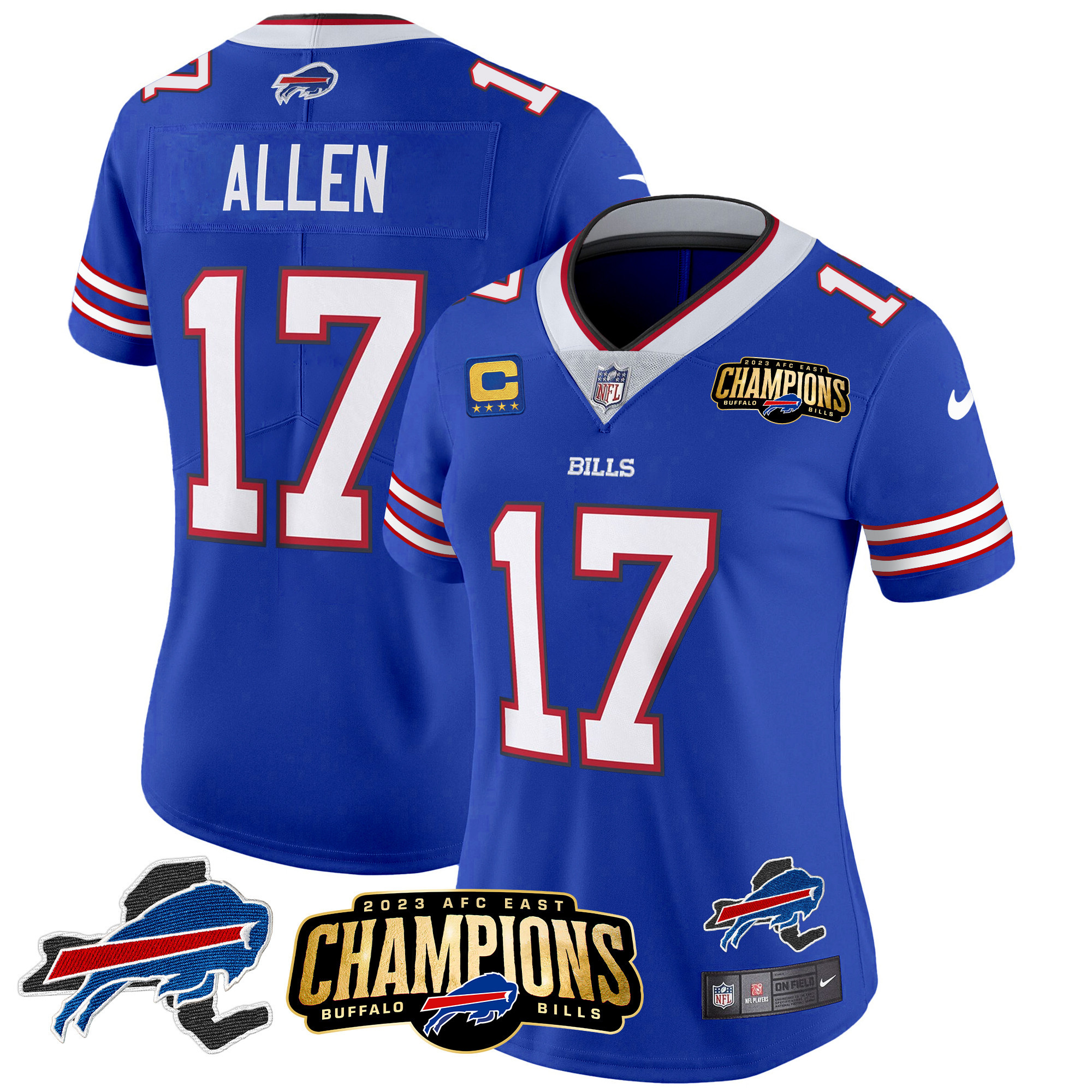 Women's Bills 2023 AFC East Champions Patch Gold Vapor Jersey V2 - All Stitched - Image 13