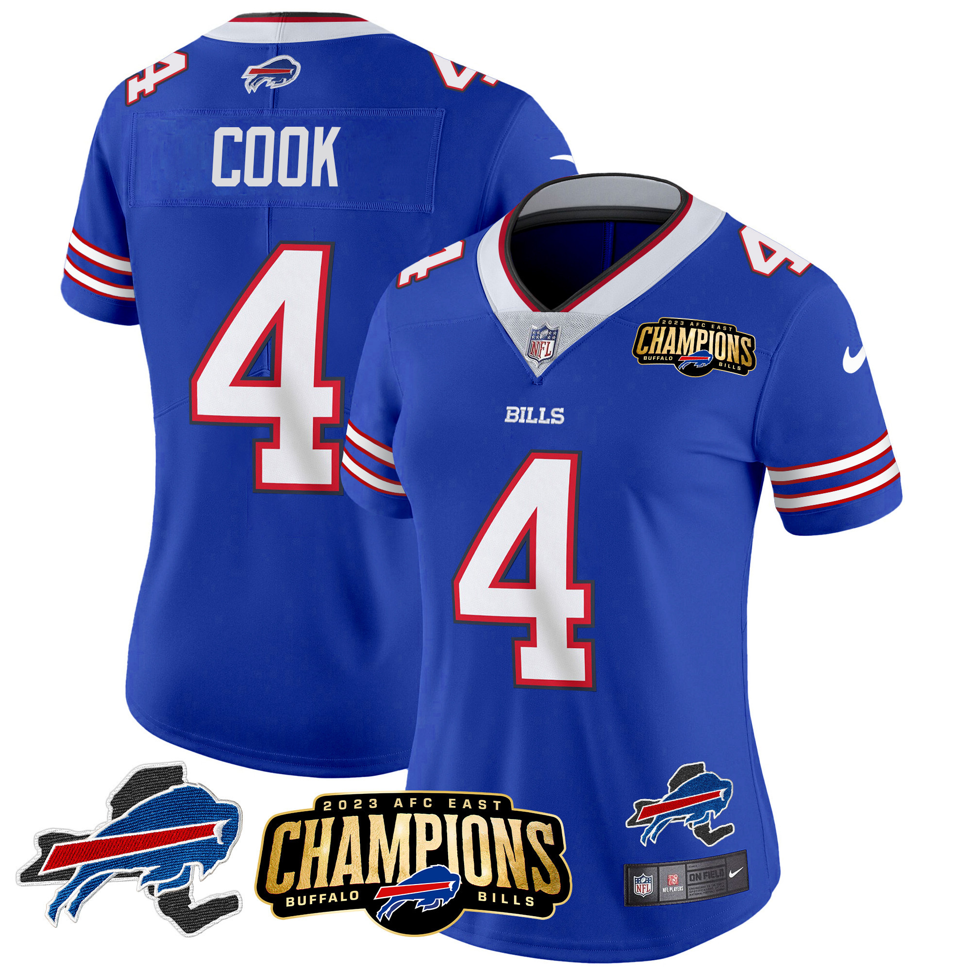 Women's Bills 2023 AFC East Champions Patch Gold Vapor Jersey V2 - All Stitched - Image 14