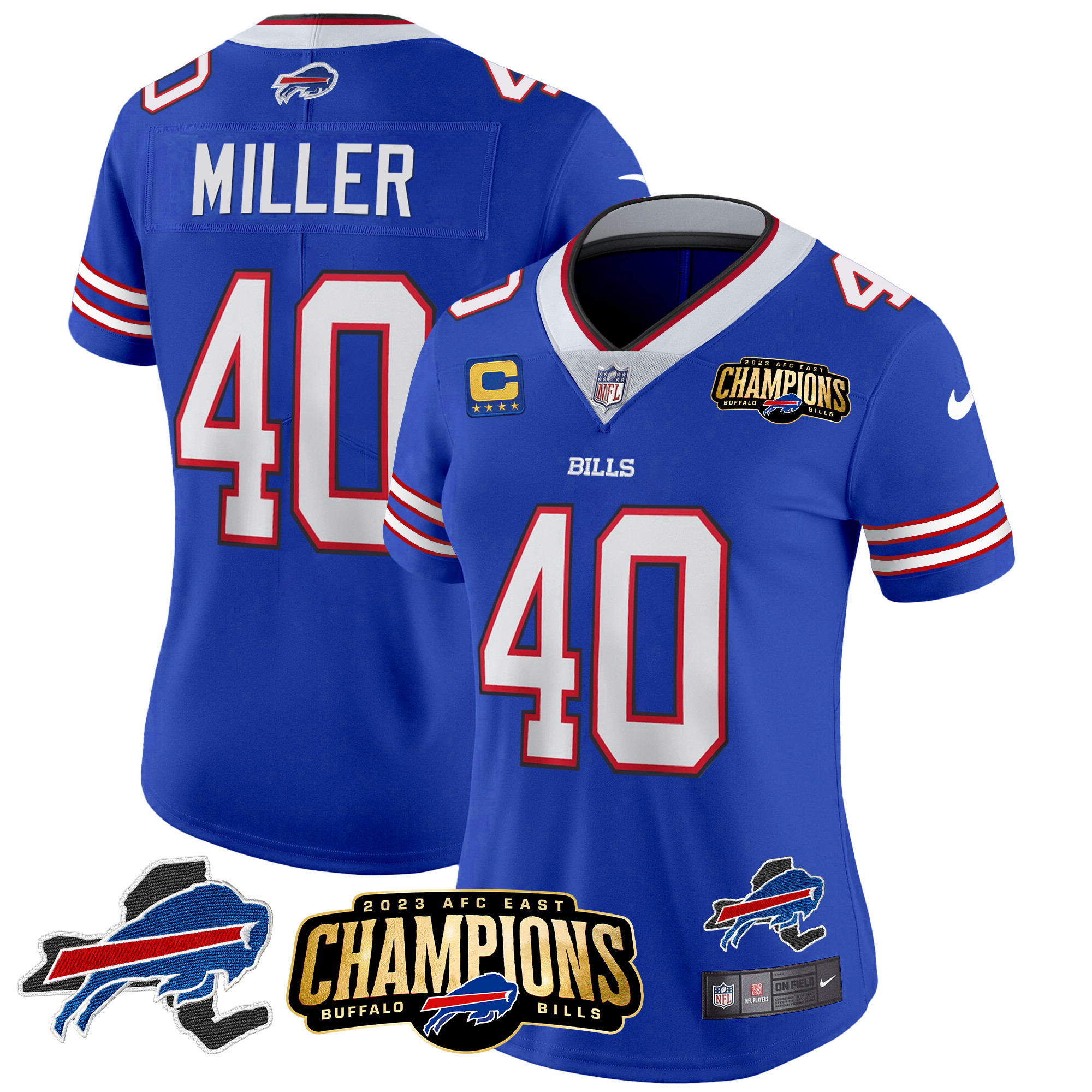 Women's Bills 2023 AFC East Champions Patch Gold Vapor Jersey V2 - All Stitched - Image 16