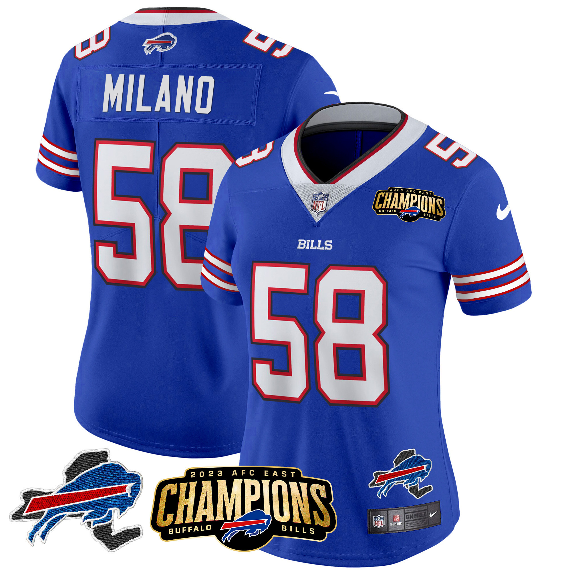 Women's Bills 2023 AFC East Champions Patch Gold Vapor Jersey V2 - All Stitched - Image 17