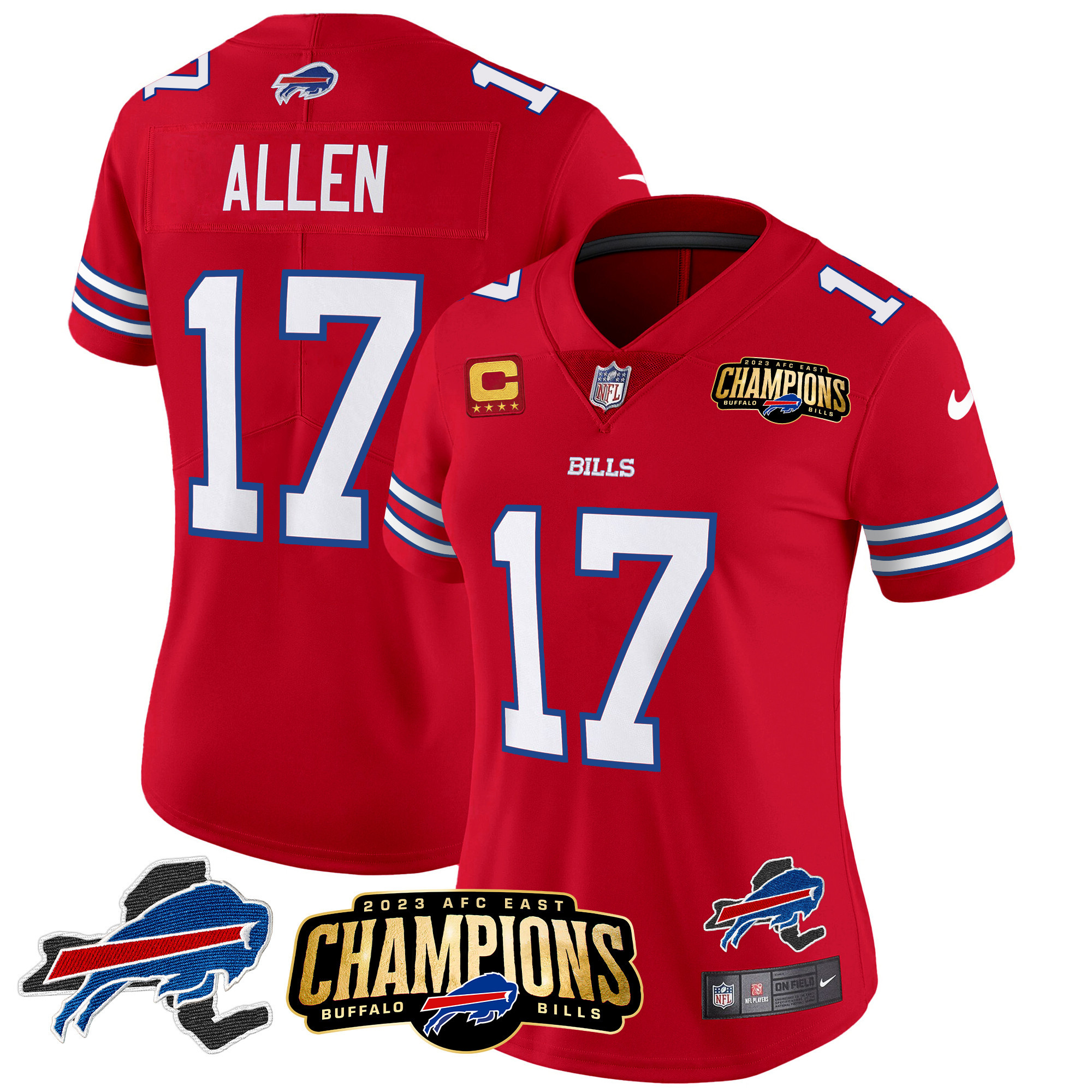 Women's Bills 2023 AFC East Champions Patch Gold Vapor Jersey V2 - All Stitched - Image 19