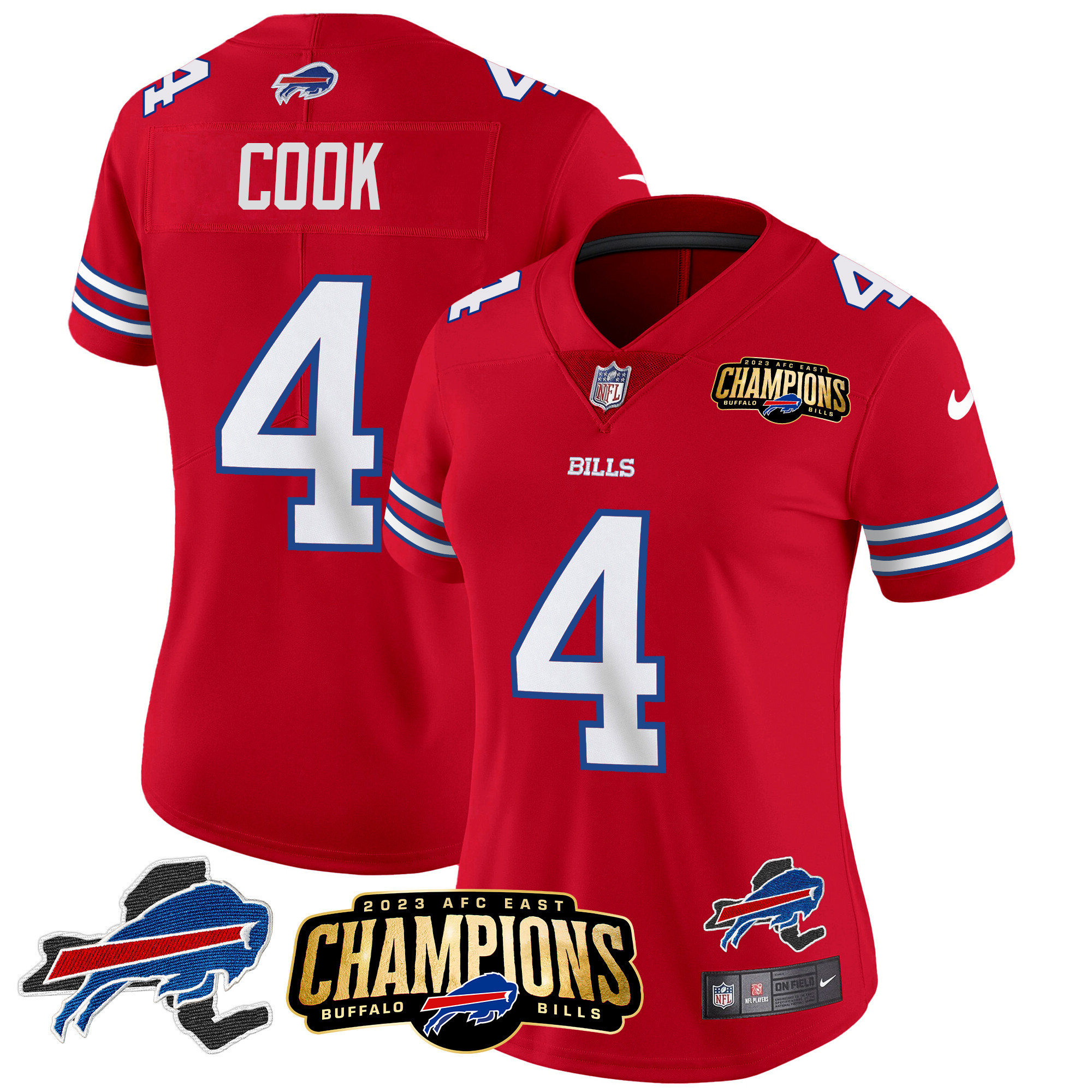 Women's Bills 2023 AFC East Champions Patch Gold Vapor Jersey V2 - All Stitched - Image 20