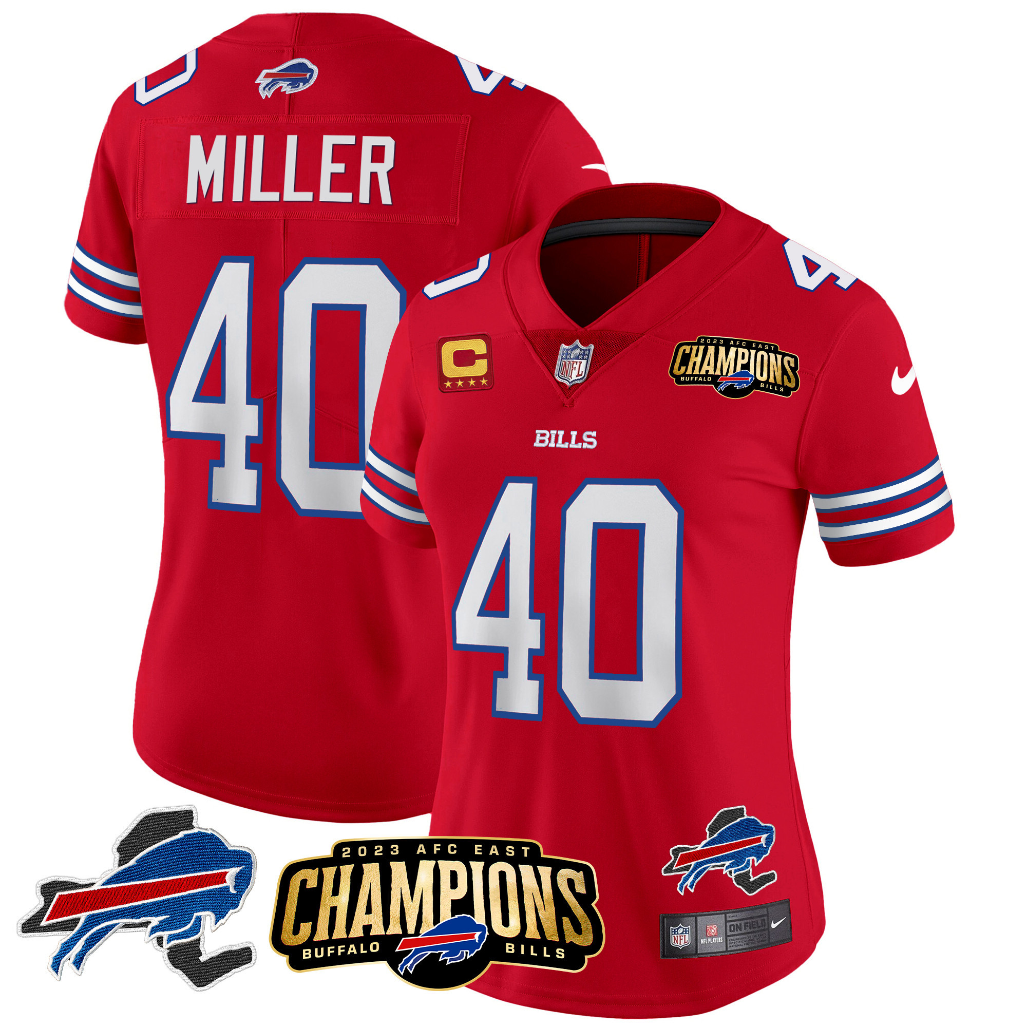 Women's Bills 2023 AFC East Champions Patch Gold Vapor Jersey V2 - All Stitched - Image 22