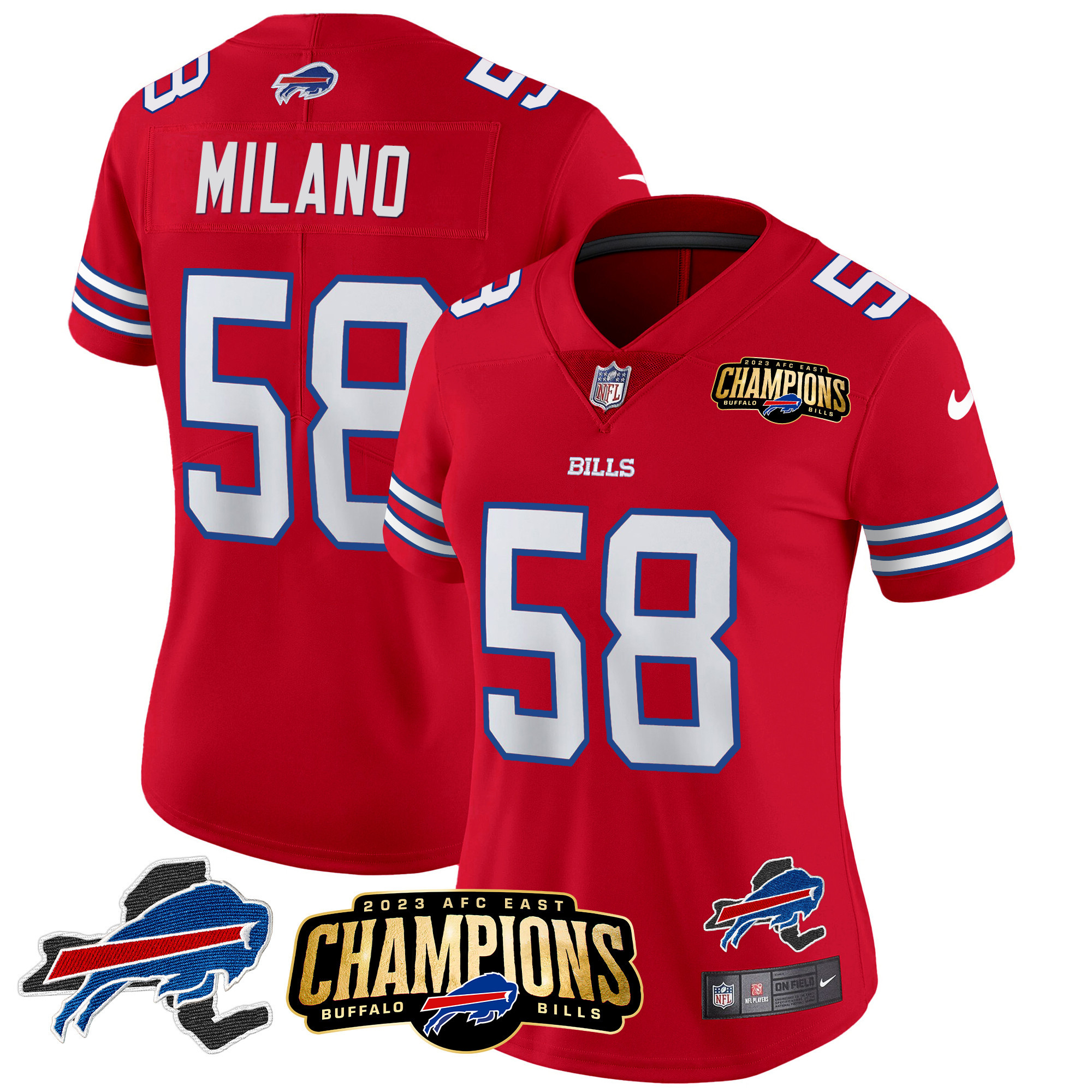Women's Bills 2023 AFC East Champions Patch Gold Vapor Jersey V2 - All Stitched - Image 23