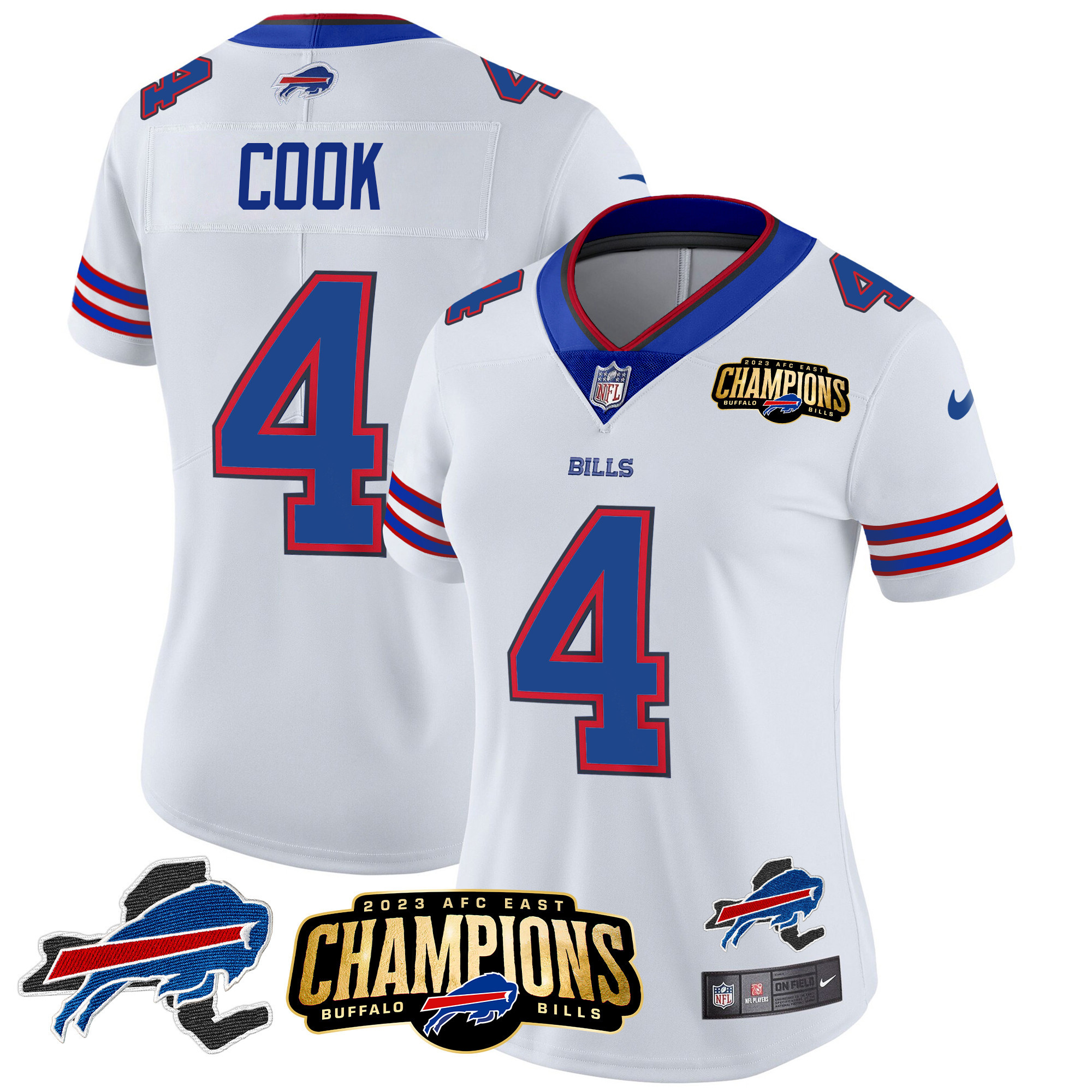 Women's Bills 2023 AFC East Champions Patch Gold Vapor Jersey V2 - All Stitched - Image 26