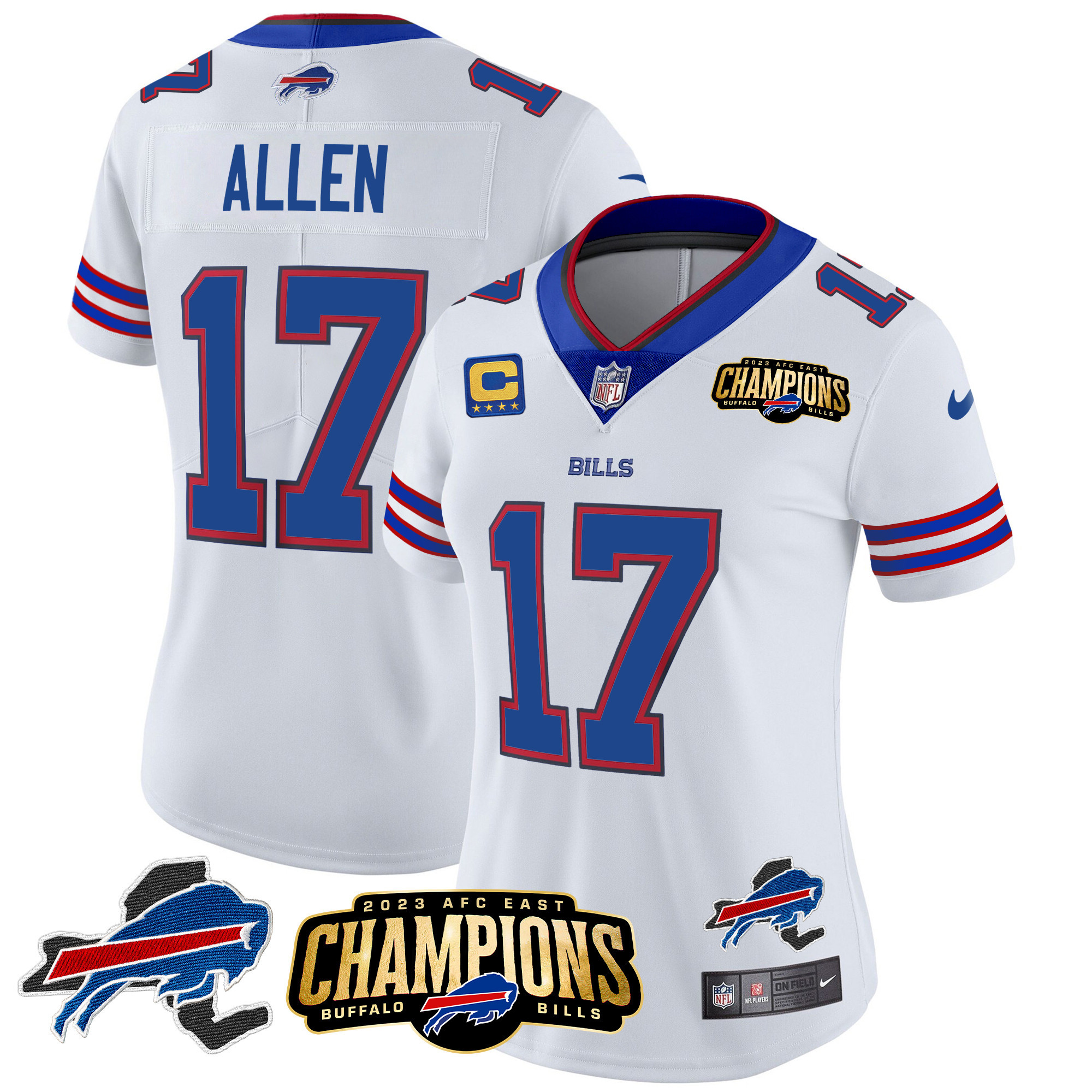 Women's Bills 2023 AFC East Champions Patch Gold Vapor Jersey V2 - All Stitched - Image 25