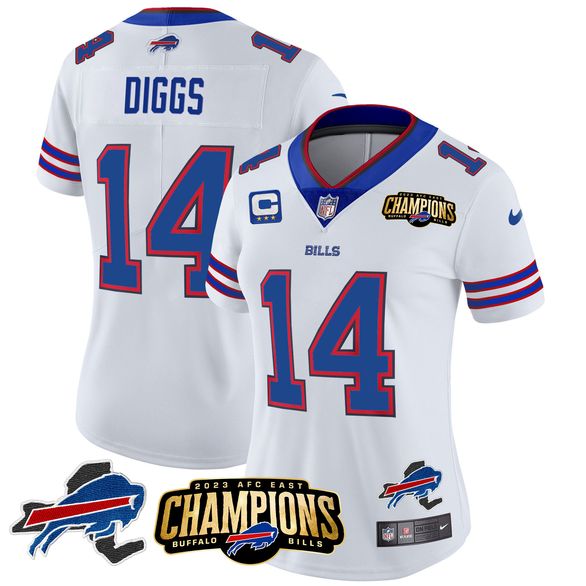 Women's Bills 2023 AFC East Champions Patch Gold Vapor Jersey V2 - All Stitched - Image 27
