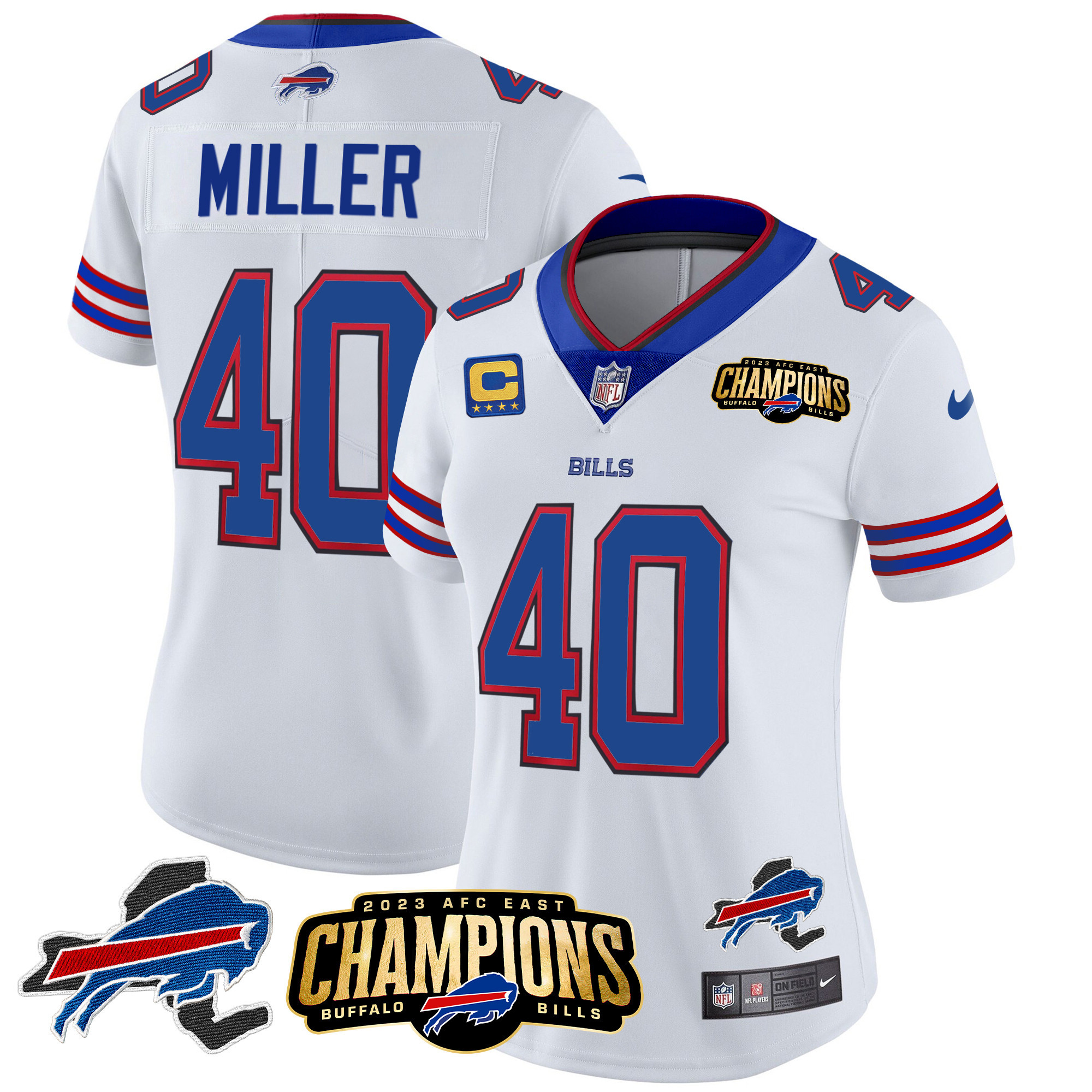 Women's Bills 2023 AFC East Champions Patch Gold Vapor Jersey V2 - All Stitched - Image 28