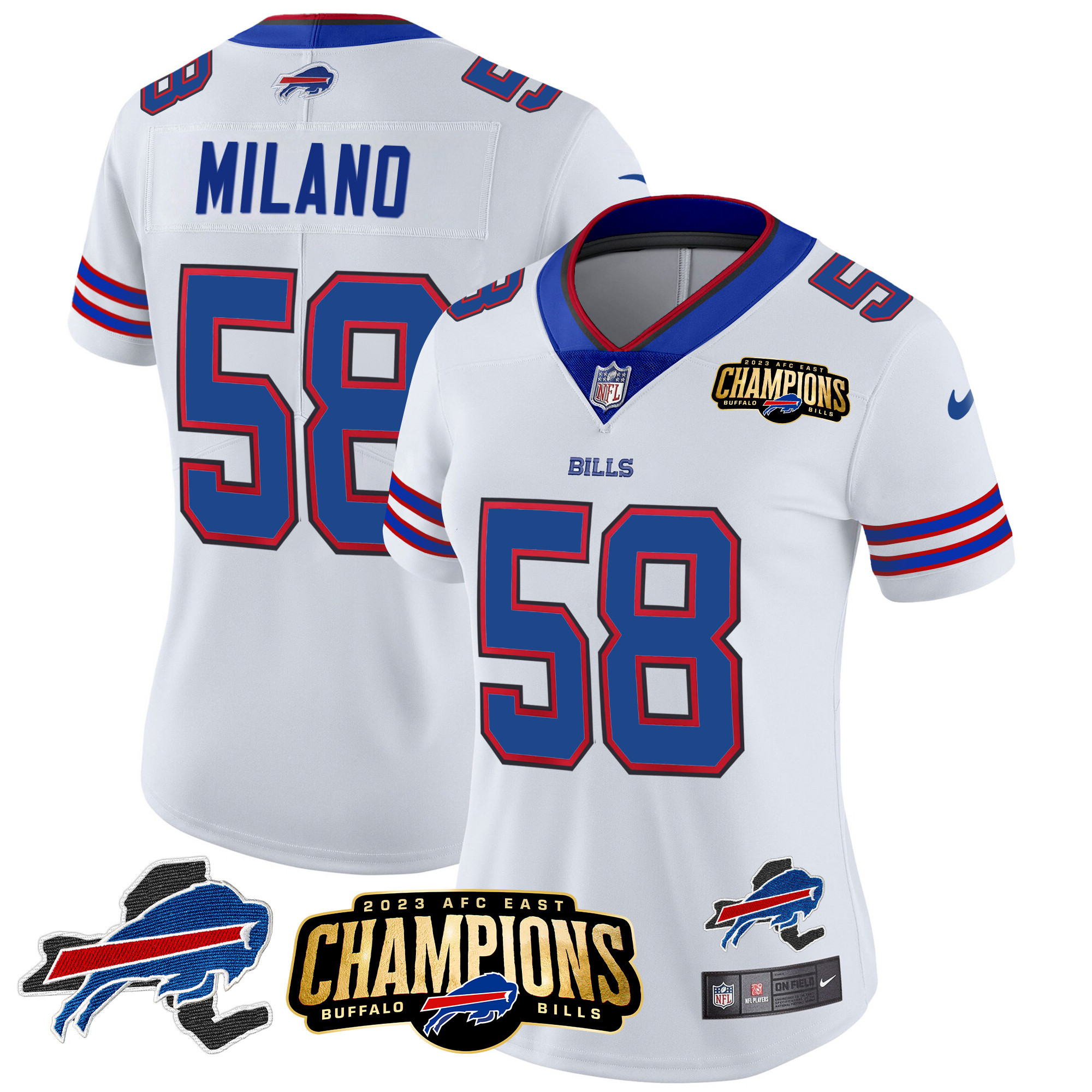 Women's Bills 2023 AFC East Champions Patch Gold Vapor Jersey V2 - All Stitched - Image 29