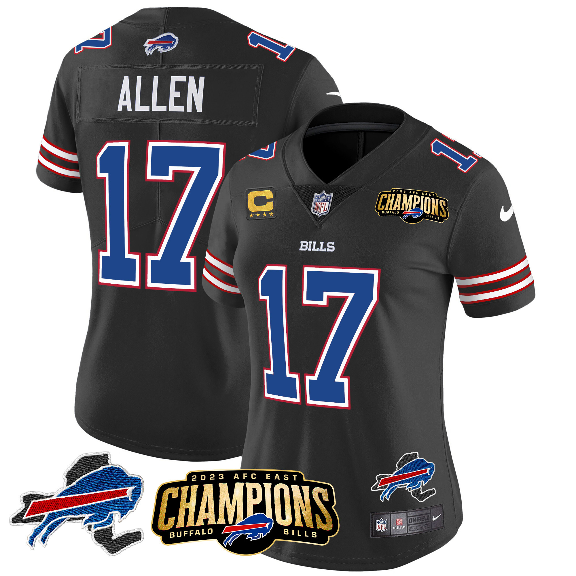Women's Bills 2023 AFC East Champions Patch Gold Vapor Jersey V2 - All Stitched - Image 31
