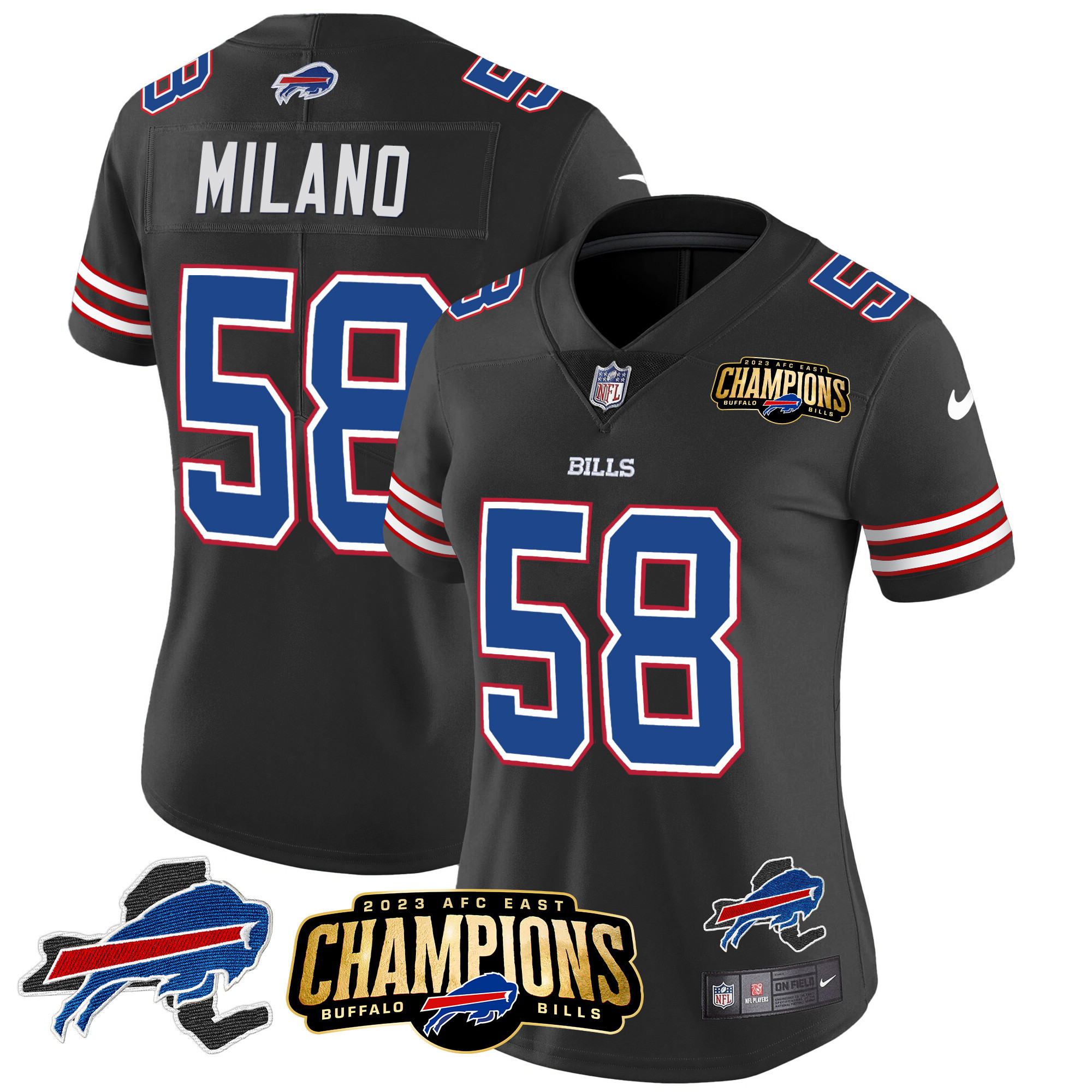 Women's Bills 2023 AFC East Champions Patch Gold Vapor Jersey V2 - All Stitched - Image 35