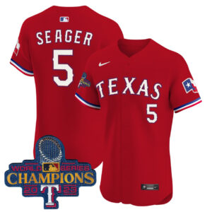 Corey Seager Texas Rangers Red 2023 World Series Champions Gold Trim Vapor Premier Elite Jersey - All Stitched