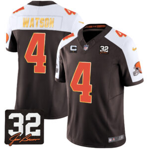 Men's Browns #32 Jim Brown Memorial Patch Gold Trim Jersey - All Stitched