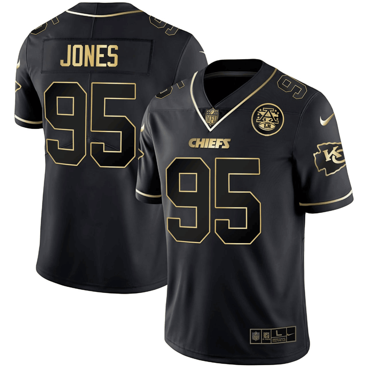 Chris Jones Chiefs Black Gold Jersey - All Stitched