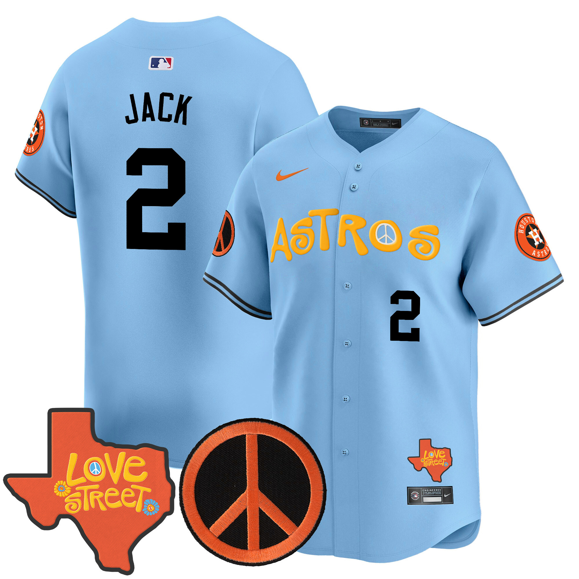 Men's Astros Love Street & Peace Sign Patch Vapor Premier Limited Jersey - All Stitched - Image 2