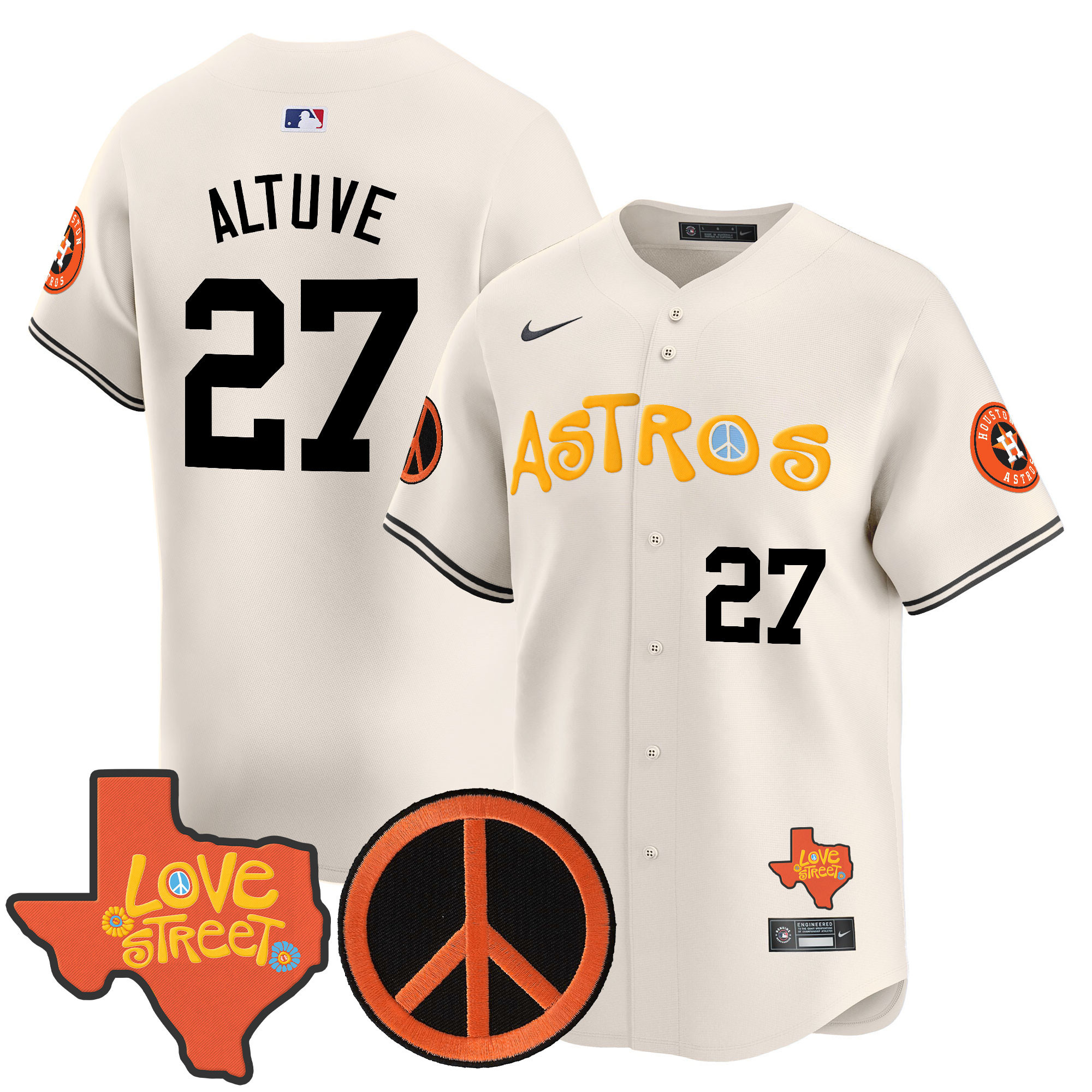 Men's Astros Love Street & Peace Sign Patch Vapor Premier Limited Jersey - All Stitched - Image 32