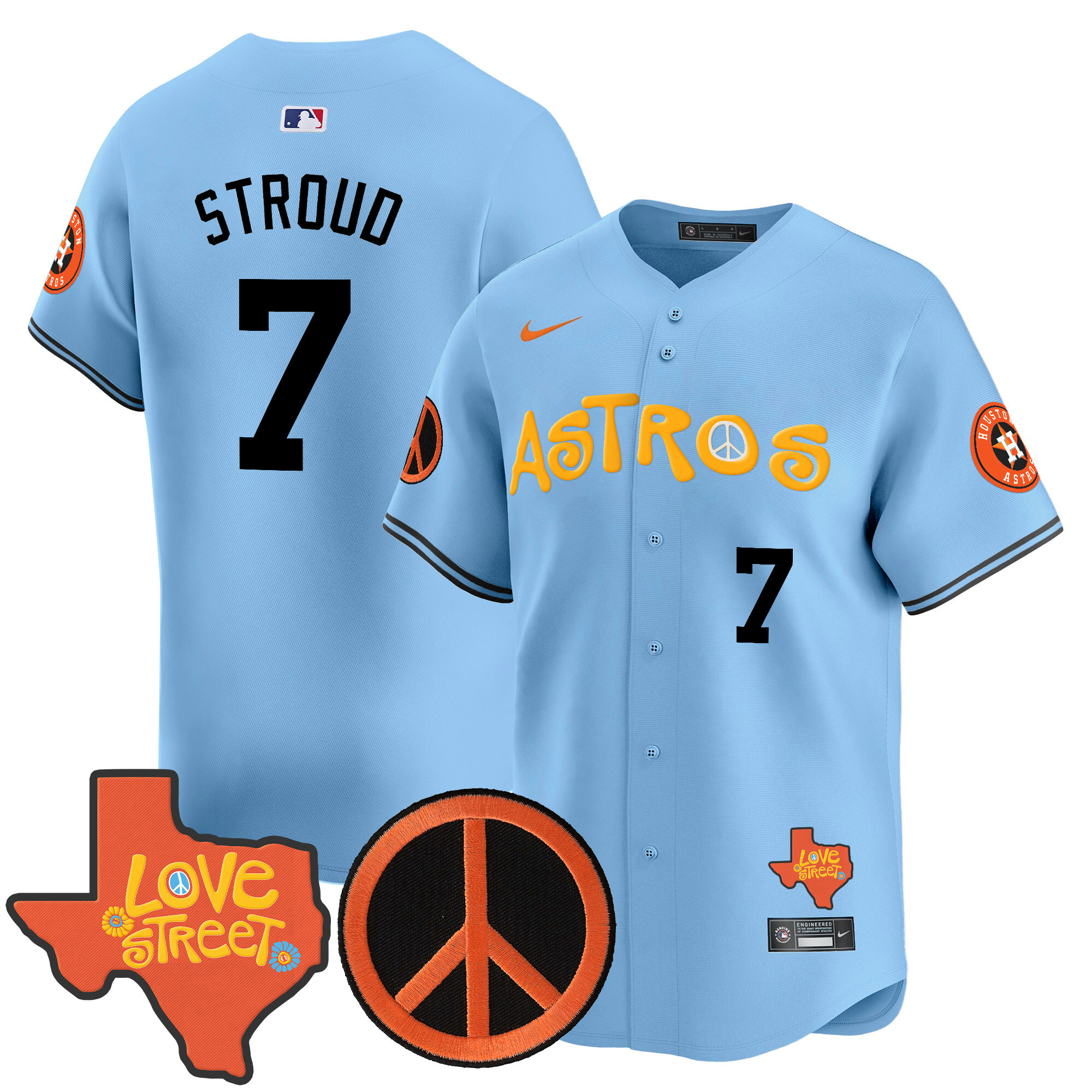 Men's Astros Love Street & Peace Sign Patch Vapor Premier Limited Jersey - All Stitched - Image 3