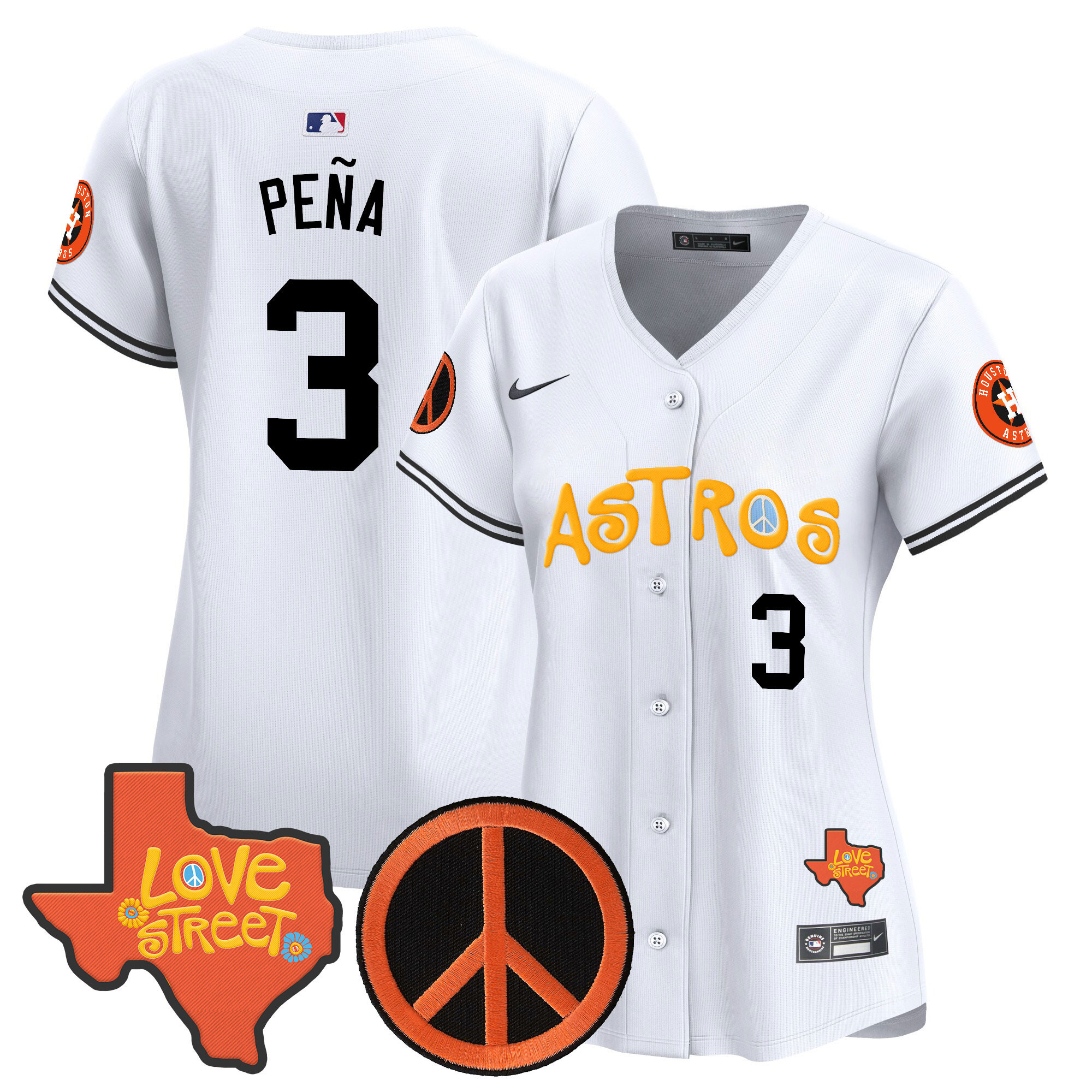 Women's Astros Love Street & Peace Sign Patch Vapor Premier Limited Jersey - All Stitched - Image 19