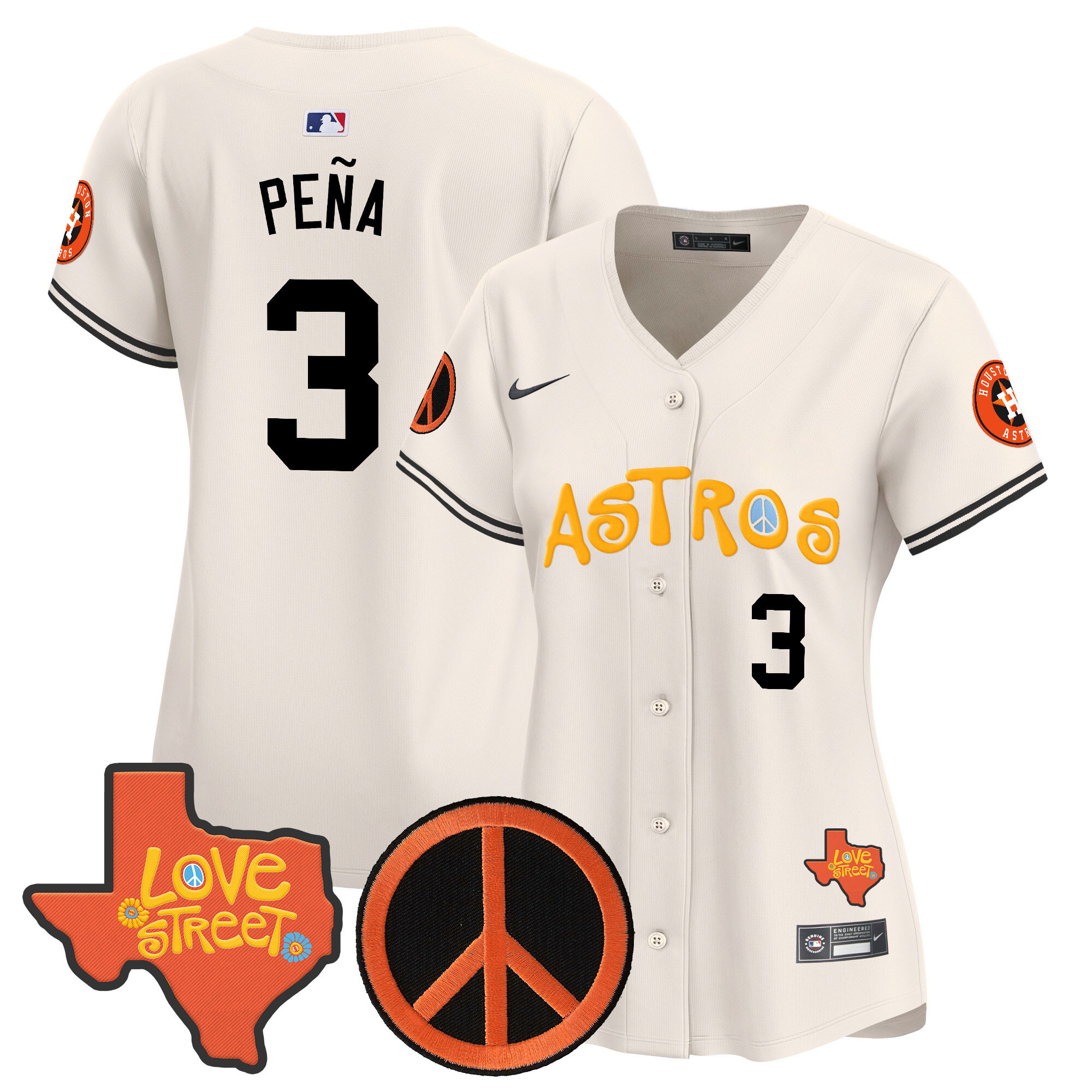 Women's Astros Love Street & Peace Sign Patch Vapor Premier Limited Jersey - All Stitched - Image 28