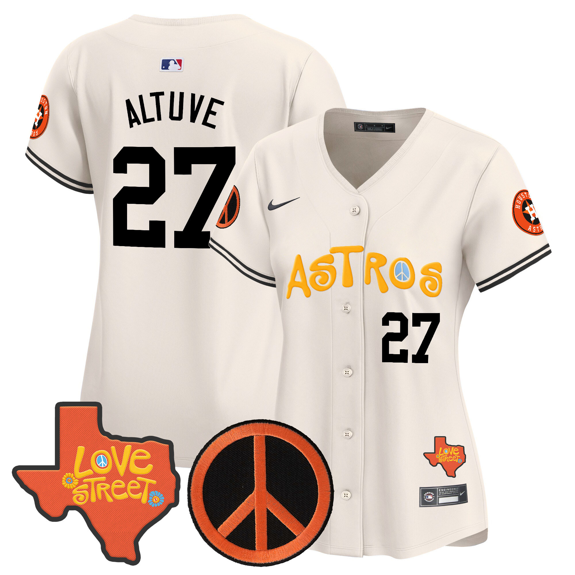 Women's Astros Love Street & Peace Sign Patch Vapor Premier Limited Jersey - All Stitched - Image 32