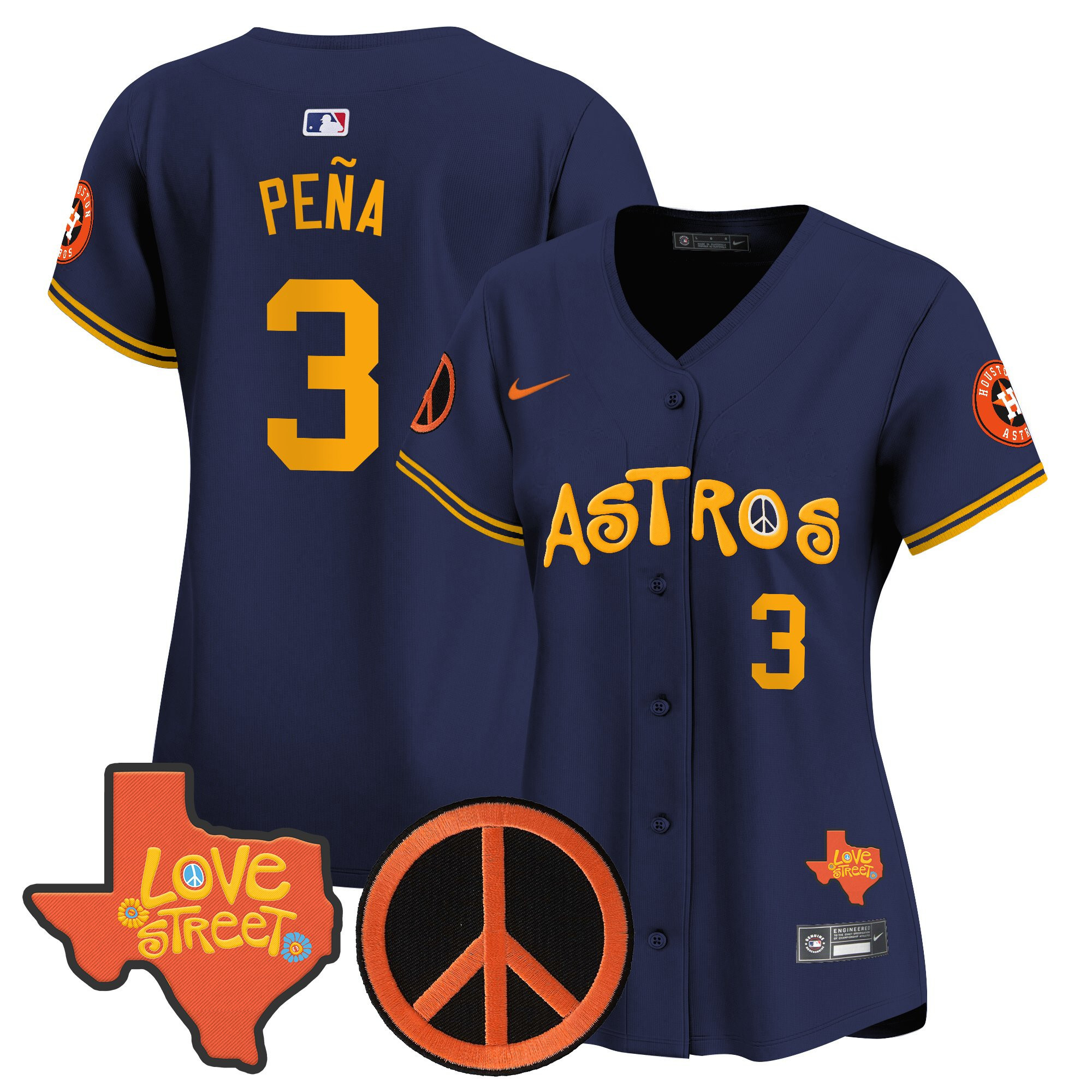 Women's Astros Love Street & Peace Sign Patch Vapor Premier Limited Jersey - All Stitched - Image 37