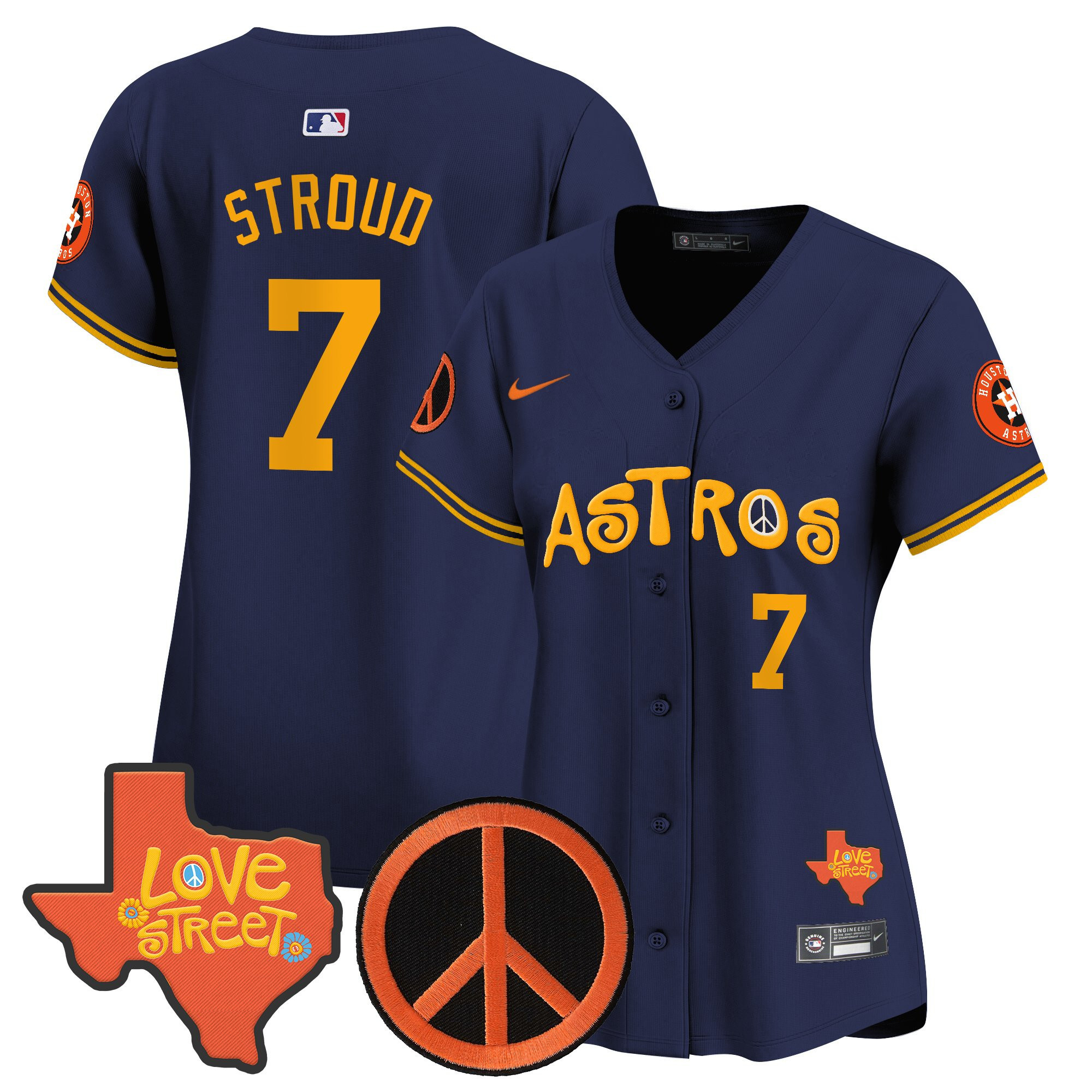 Women's Astros Love Street & Peace Sign Patch Vapor Premier Limited Jersey - All Stitched - Image 39