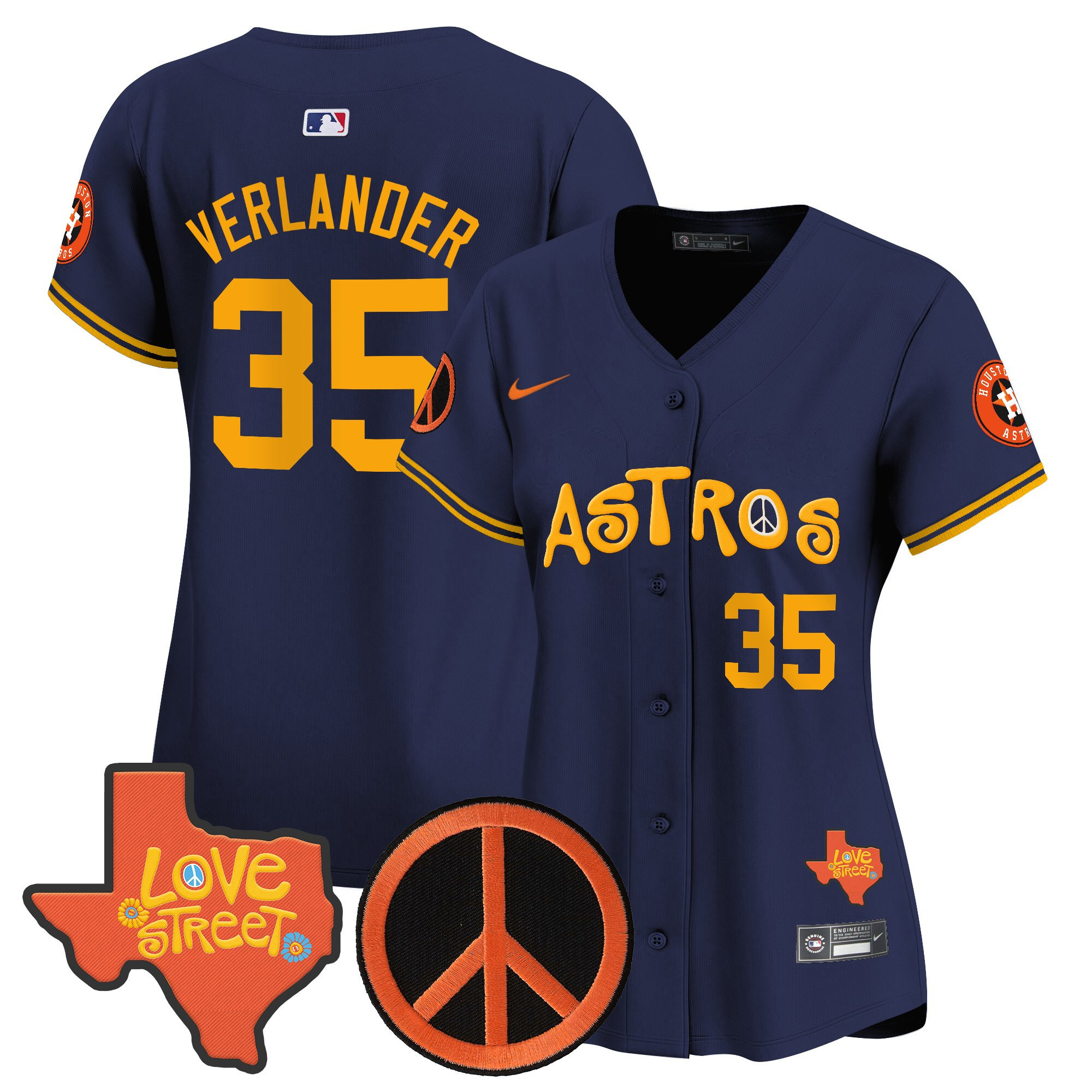 Women's Astros Love Street & Peace Sign Patch Vapor Premier Limited Jersey - All Stitched - Image 43