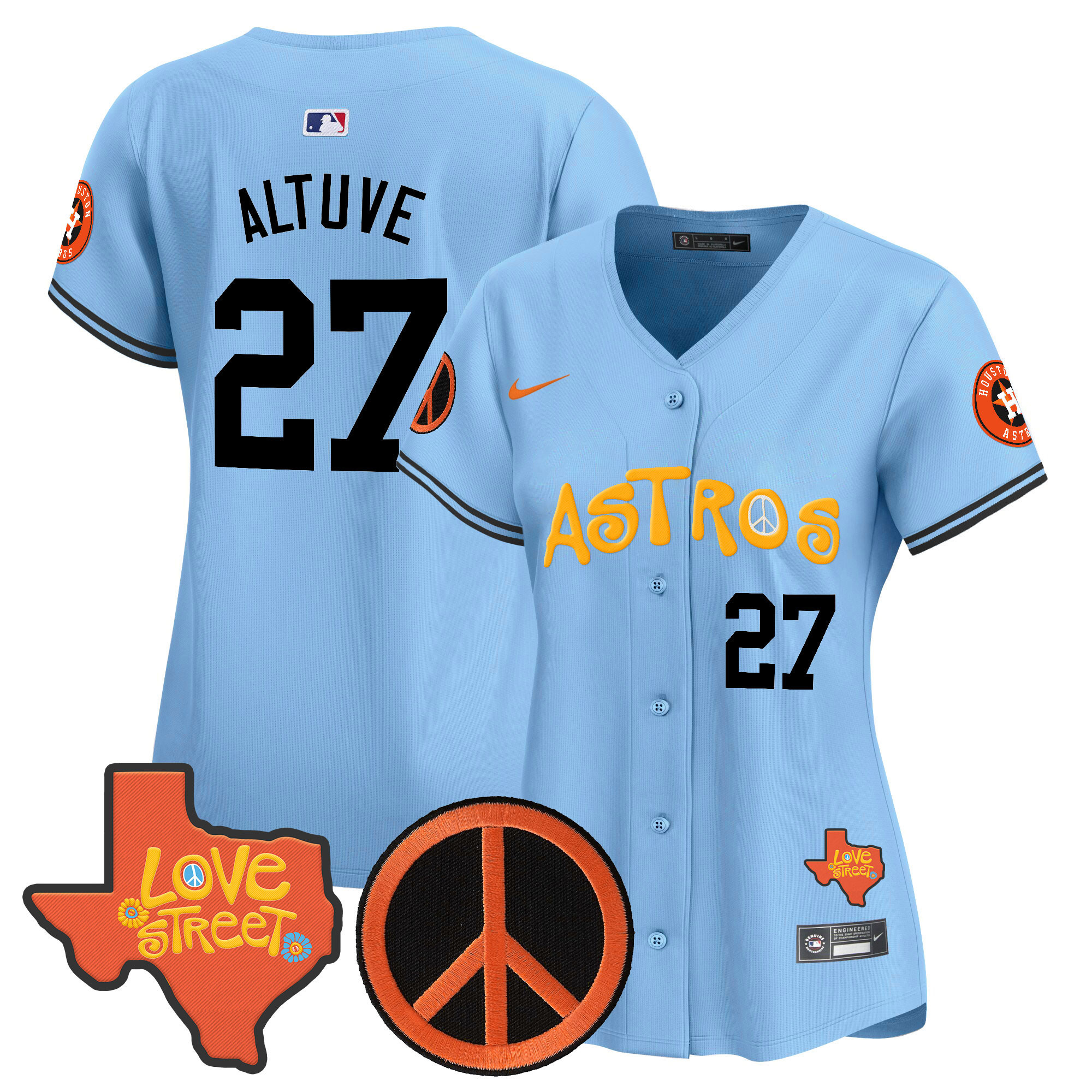 Women's Astros Love Street & Peace Sign Patch Vapor Premier Limited Jersey - All Stitched - Image 5