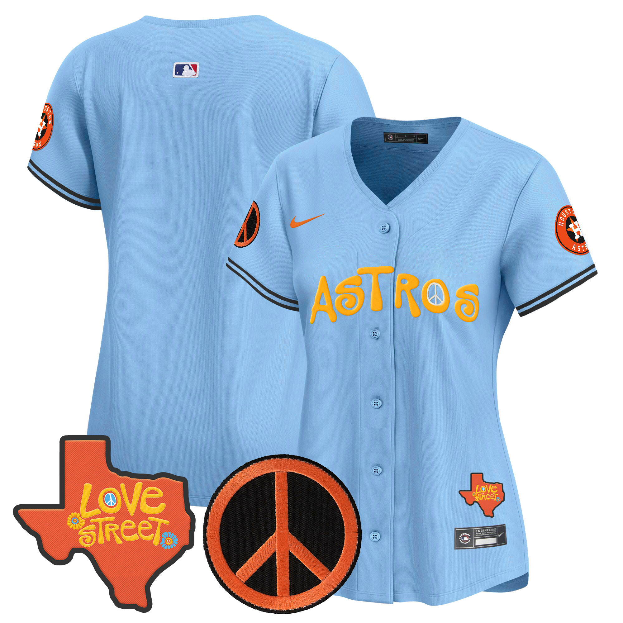 Women's Astros Love Street & Peace Sign Patch Vapor Premier Limited Jersey - All Stitched - Image 9