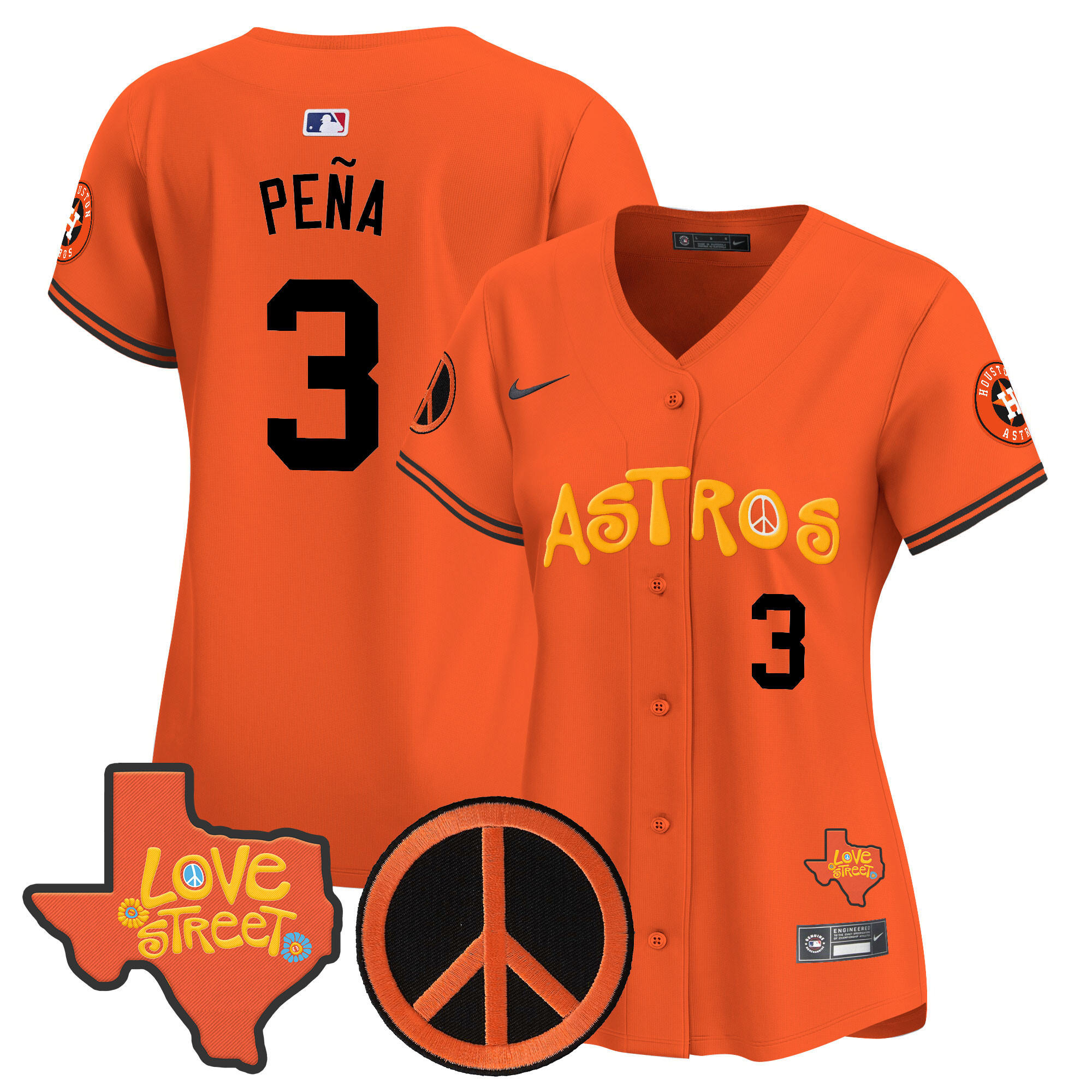 Women's Astros Love Street & Peace Sign Patch Vapor Premier Limited Jersey - All Stitched - Image 10