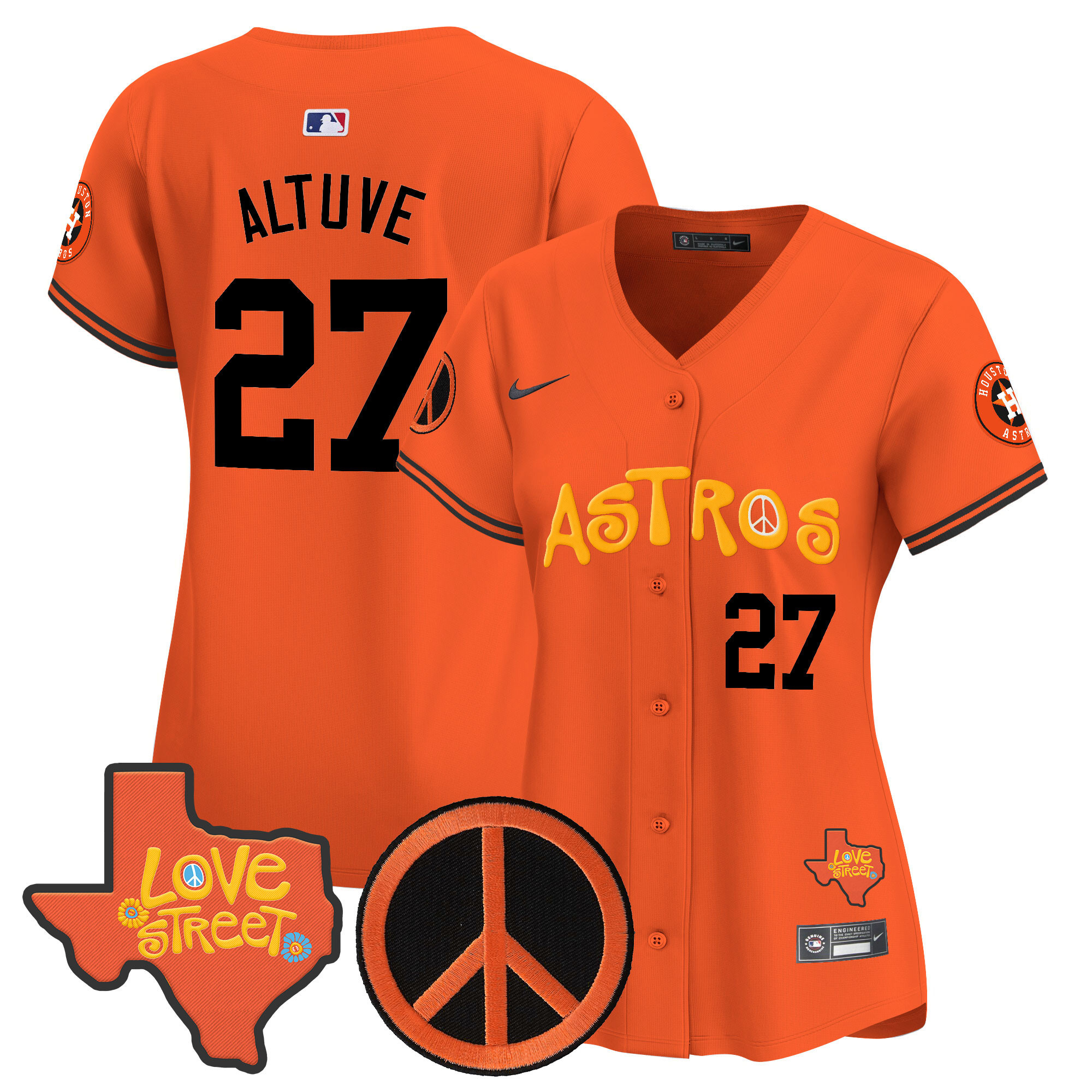 Women's Astros Love Street & Peace Sign Patch Vapor Premier Limited Jersey - All Stitched - Image 14