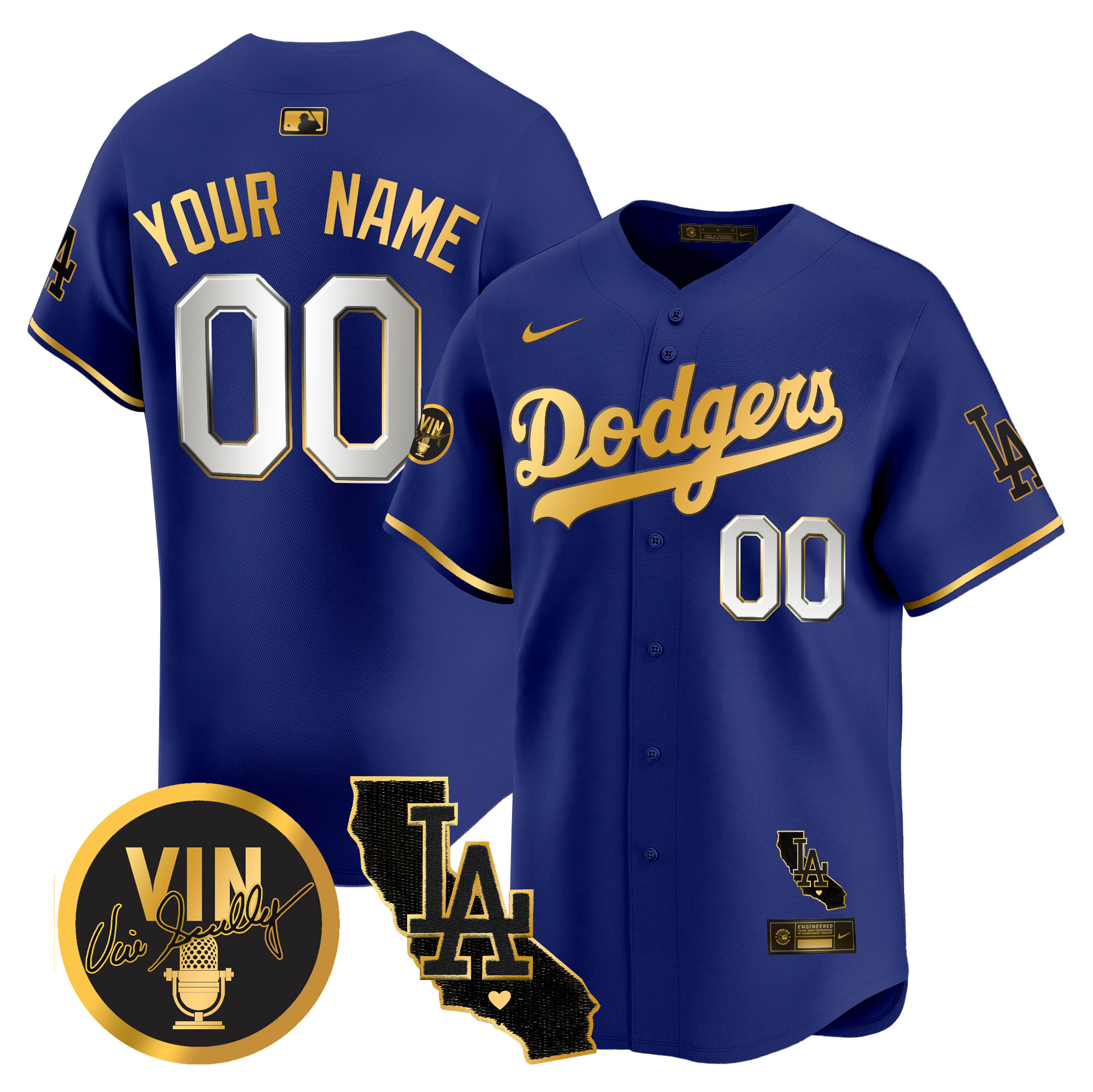 Dodgers Vin & California Patch Gold Vapor Premier Limited Custom Jersey - All Stitched - Image 4