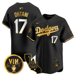 Men's Dodgers Vin & California Patch Gold Vapor Premier Limited Jersey - All Stitched